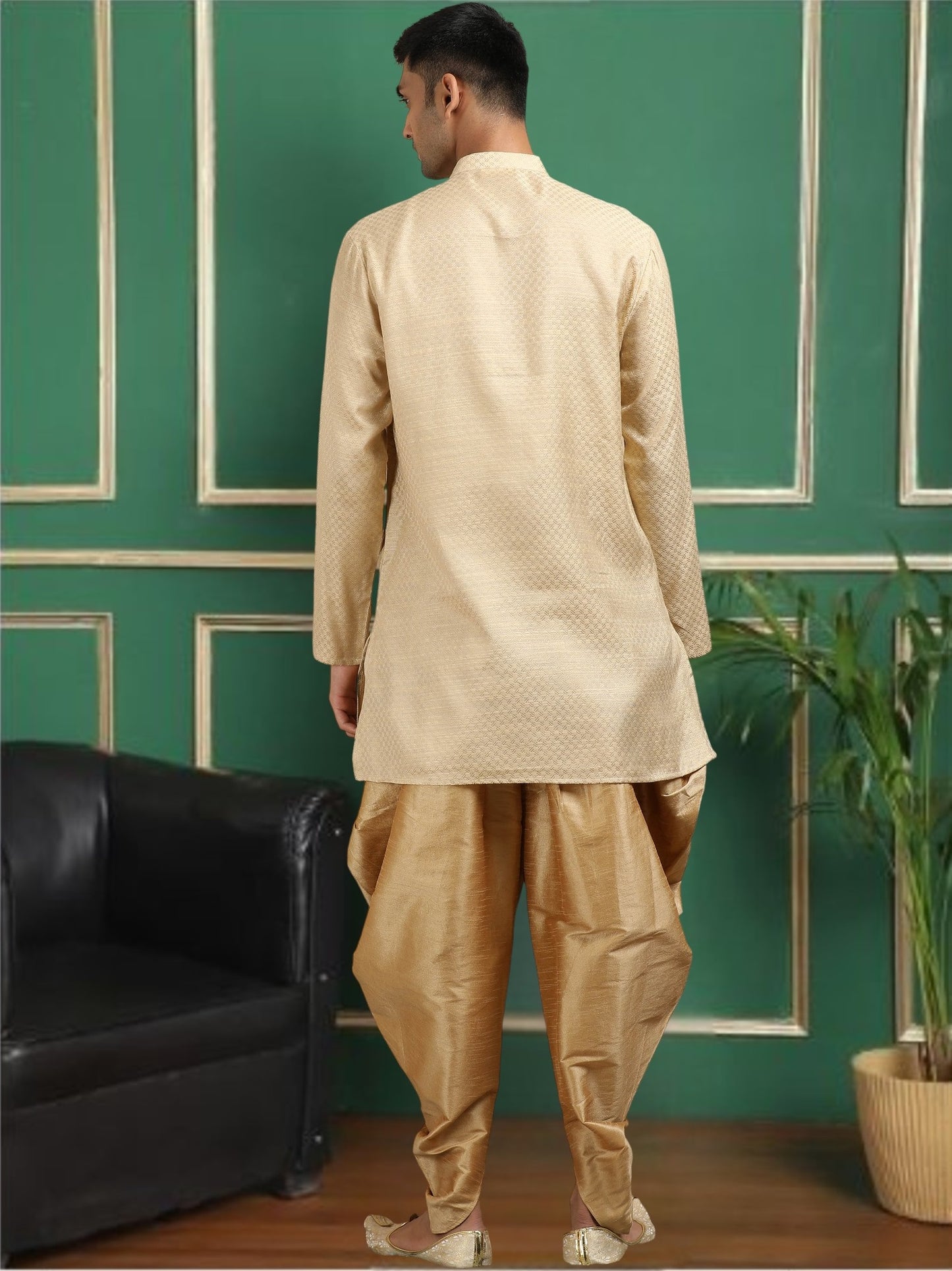 Tattva Beige Toned Jacquard Short Kurta