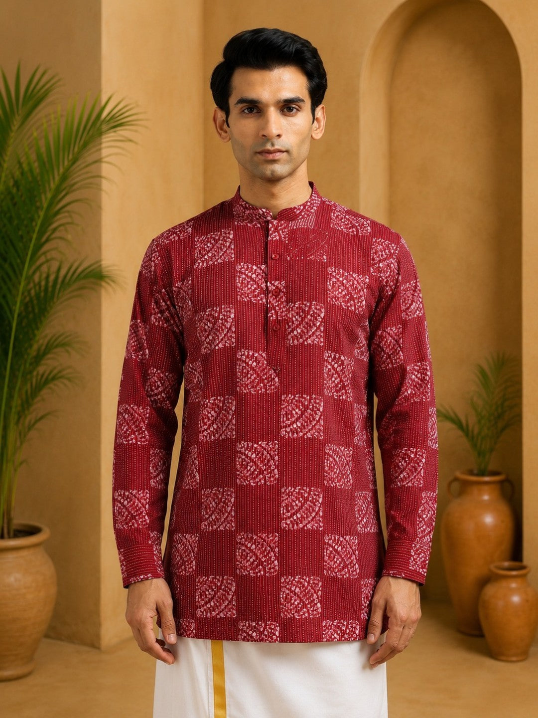 Tattva Men Blocks Printed Woven Thread Super Short Kurta