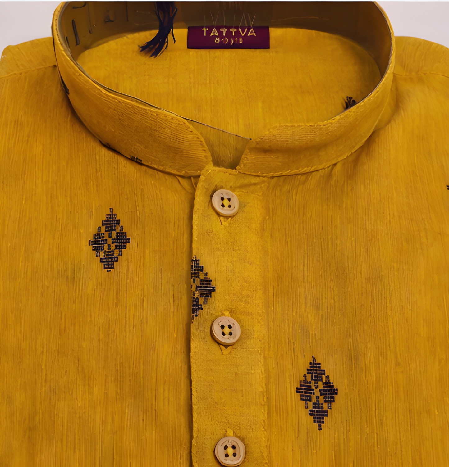 TATTVA Boys Ethnic Kurta with Ikat Woven Motif & Mandarin Collar