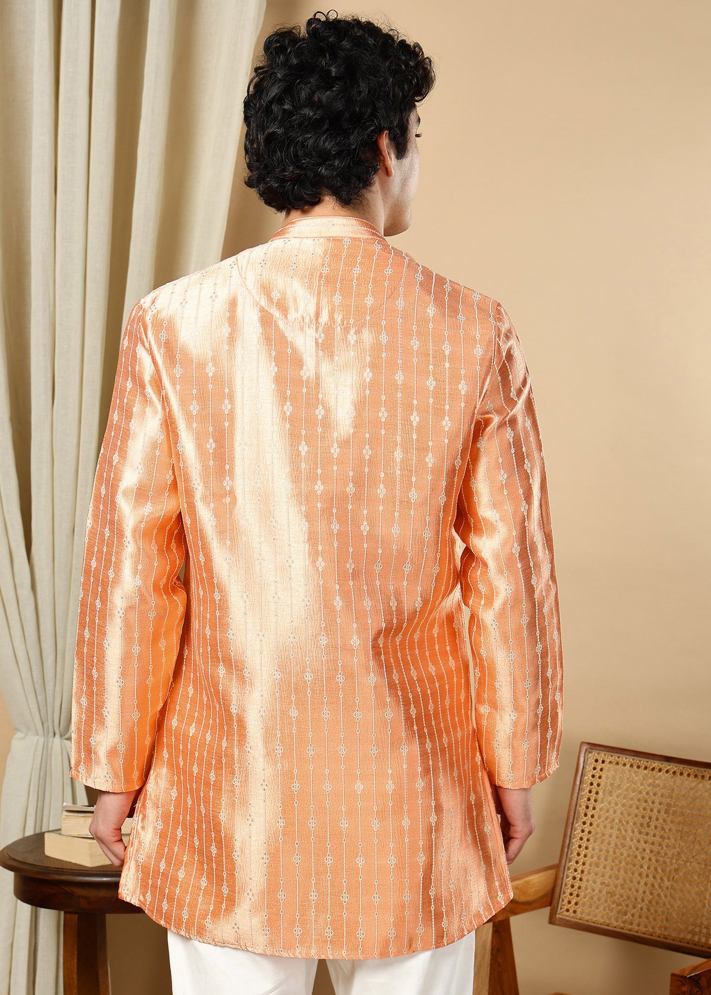 Tattva Orange Printed Short Kurta