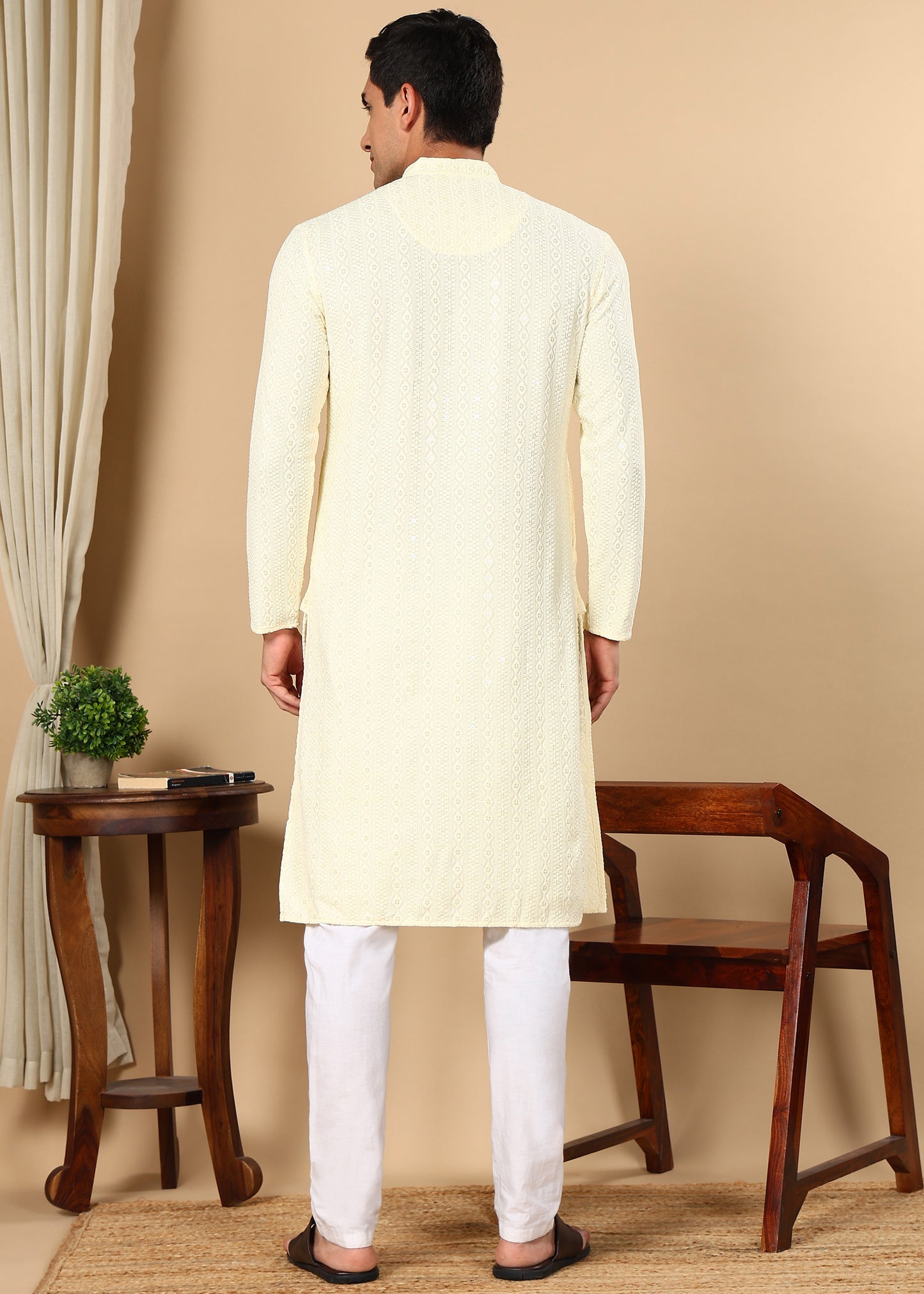 Tattva Men Woven Design Polyester Straight Kurta Set