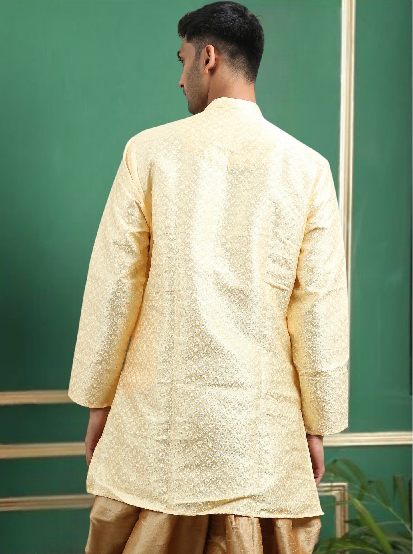 Tattva Beige Toned Woven Design Polyster Short Kurta