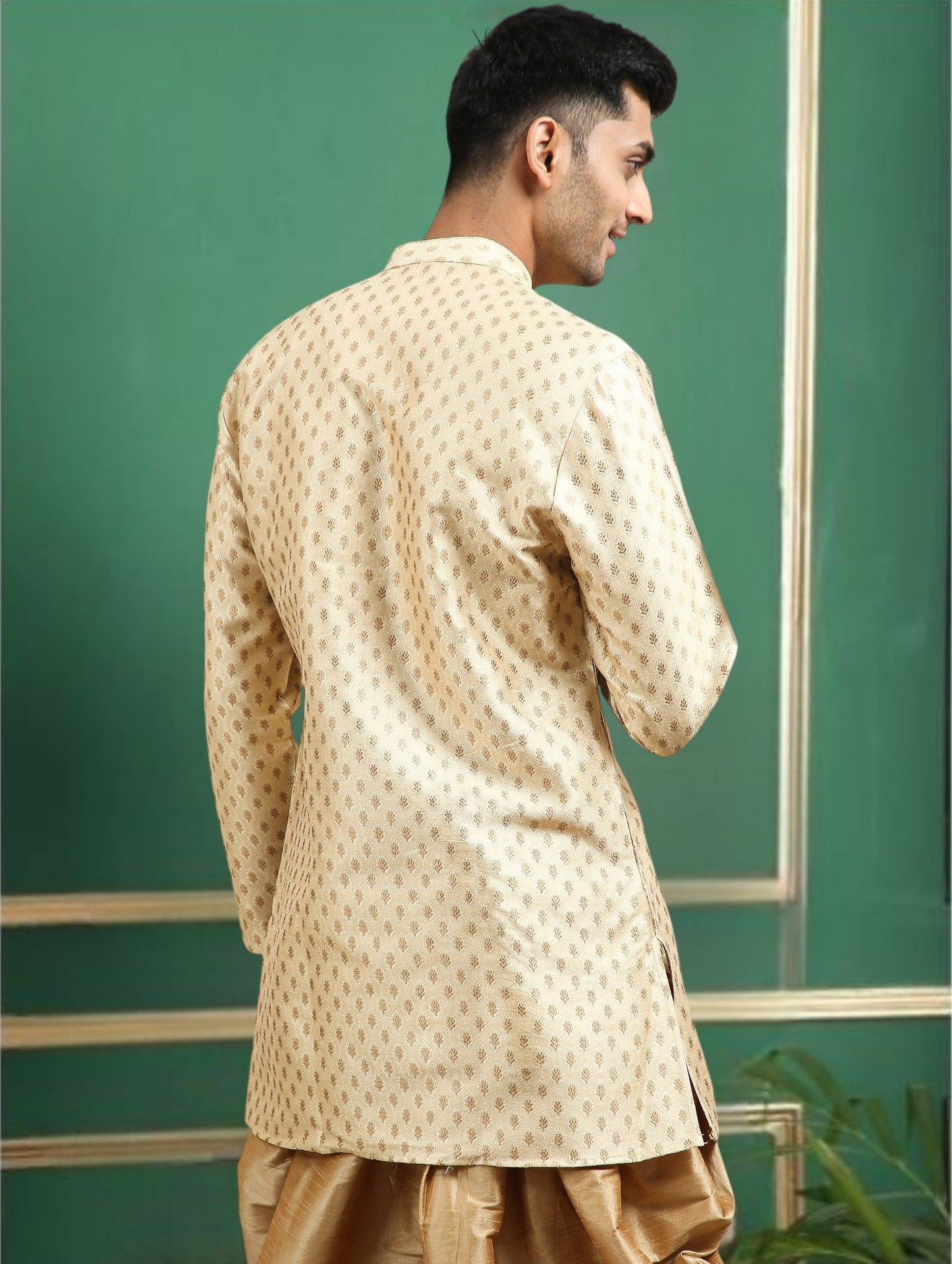 Tattva Gold Toned jaquard Polyster Short Kurta