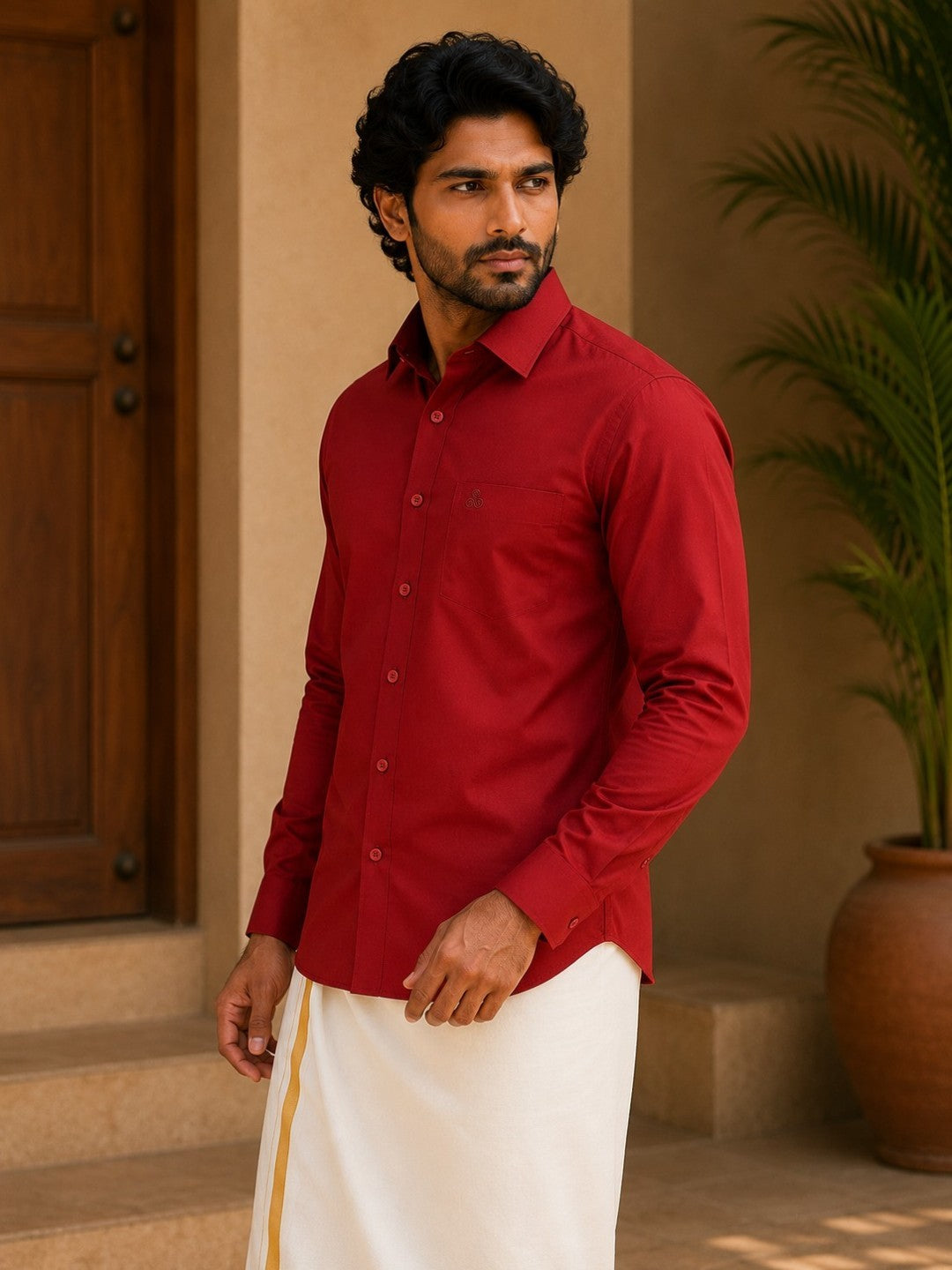 Tattva Mens Red Colour Solid Party Shirt