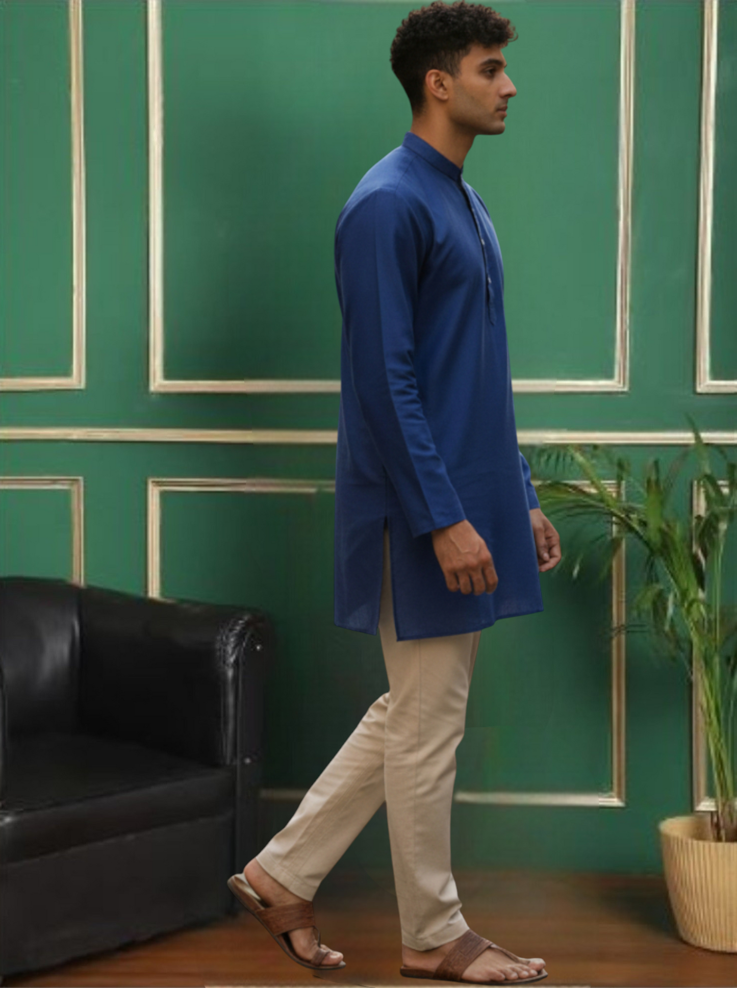 Blue Cotton Straight Short Kurta