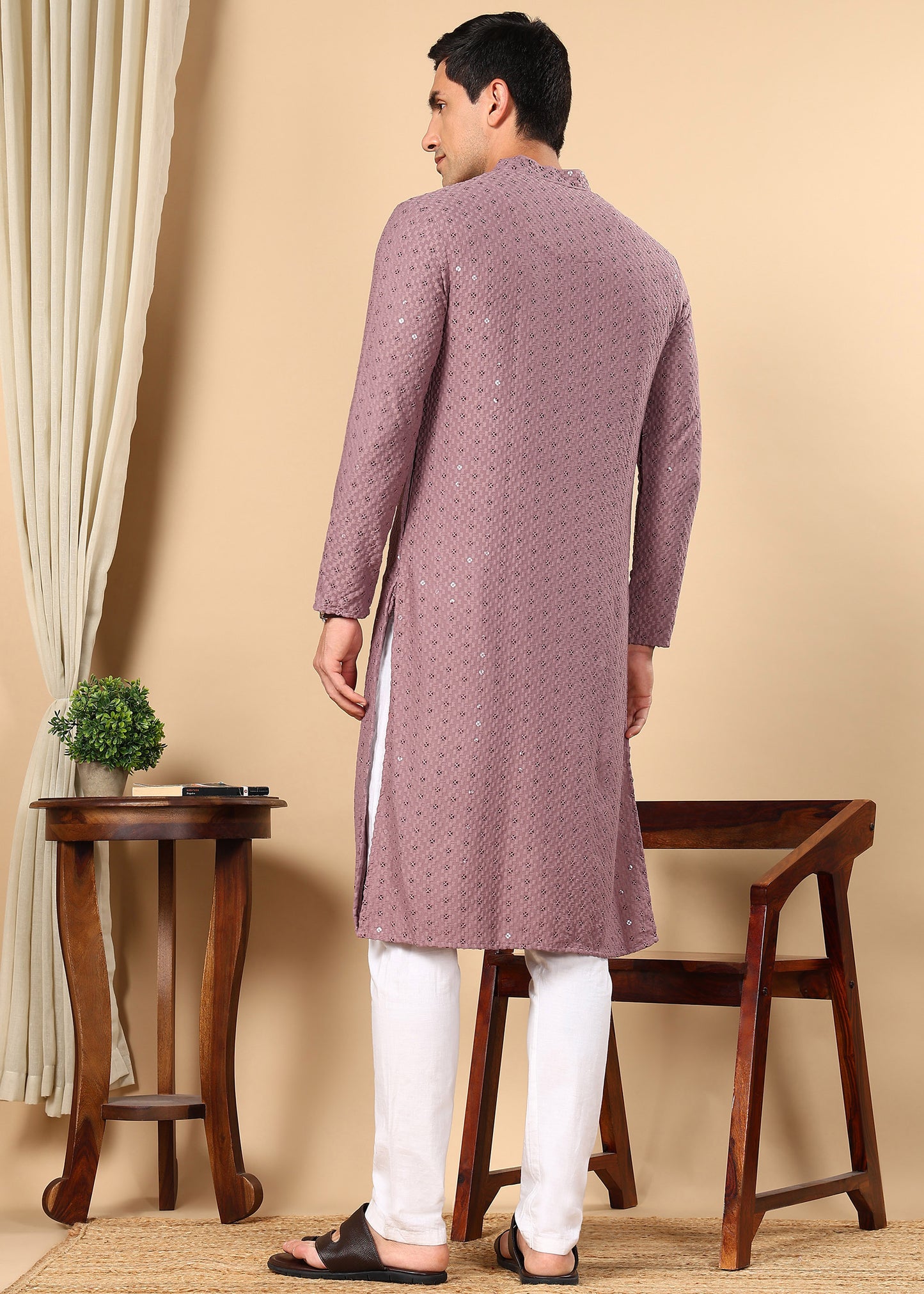 Tattva Men's Embroidered Thread Work Sequinned Kurta