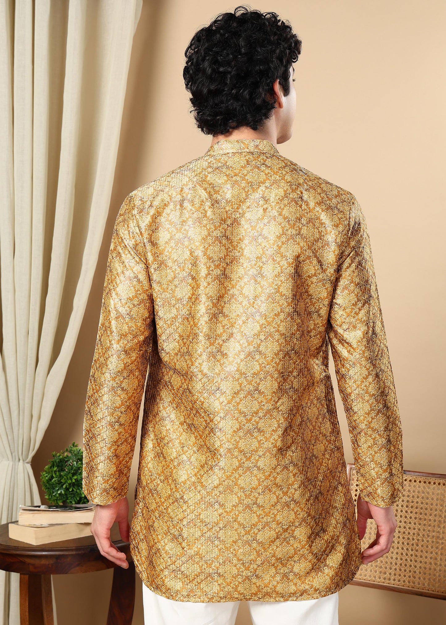 Tattva Brown Printed Short Kurta