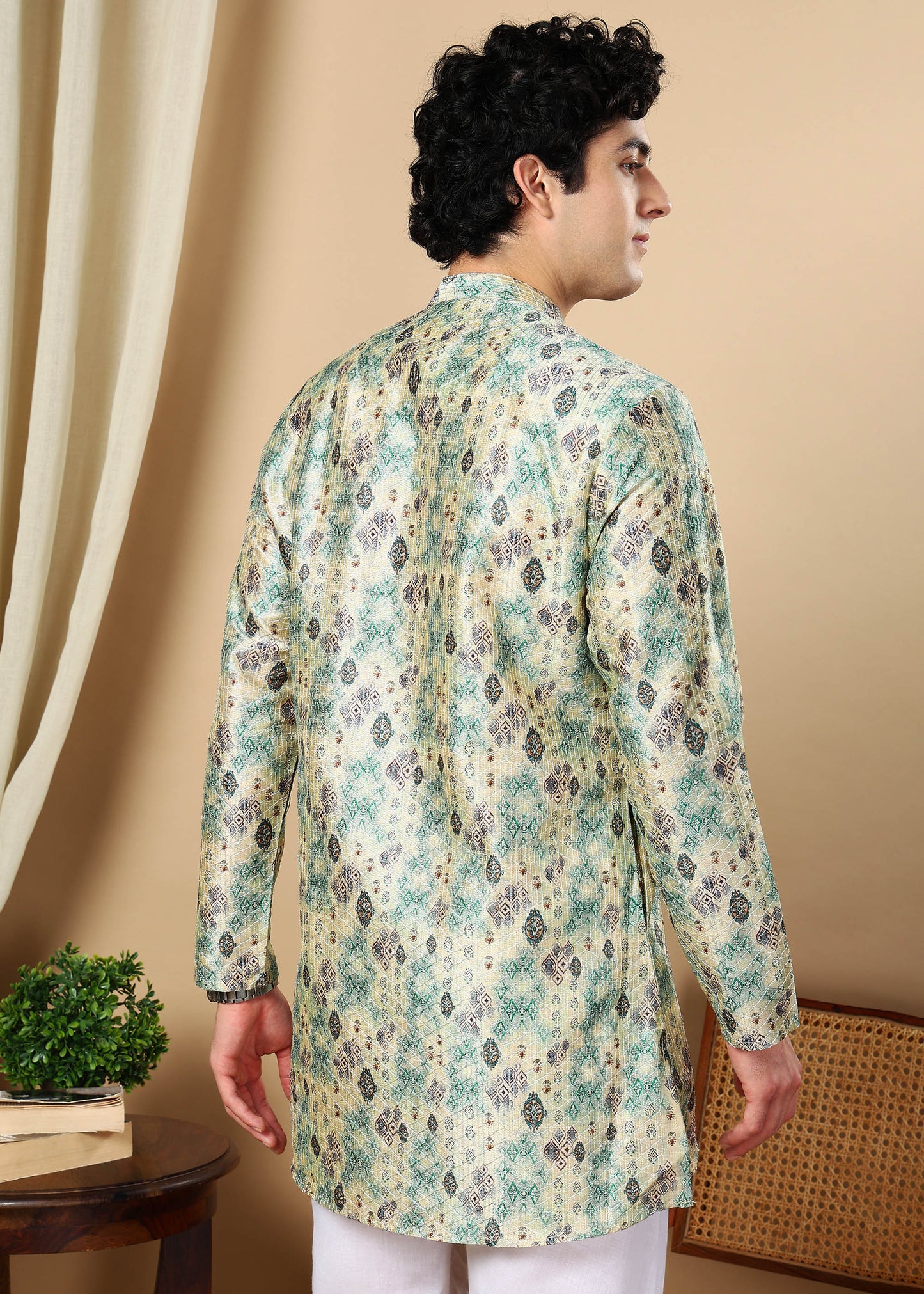 Tattva Green Printed Short Kurta