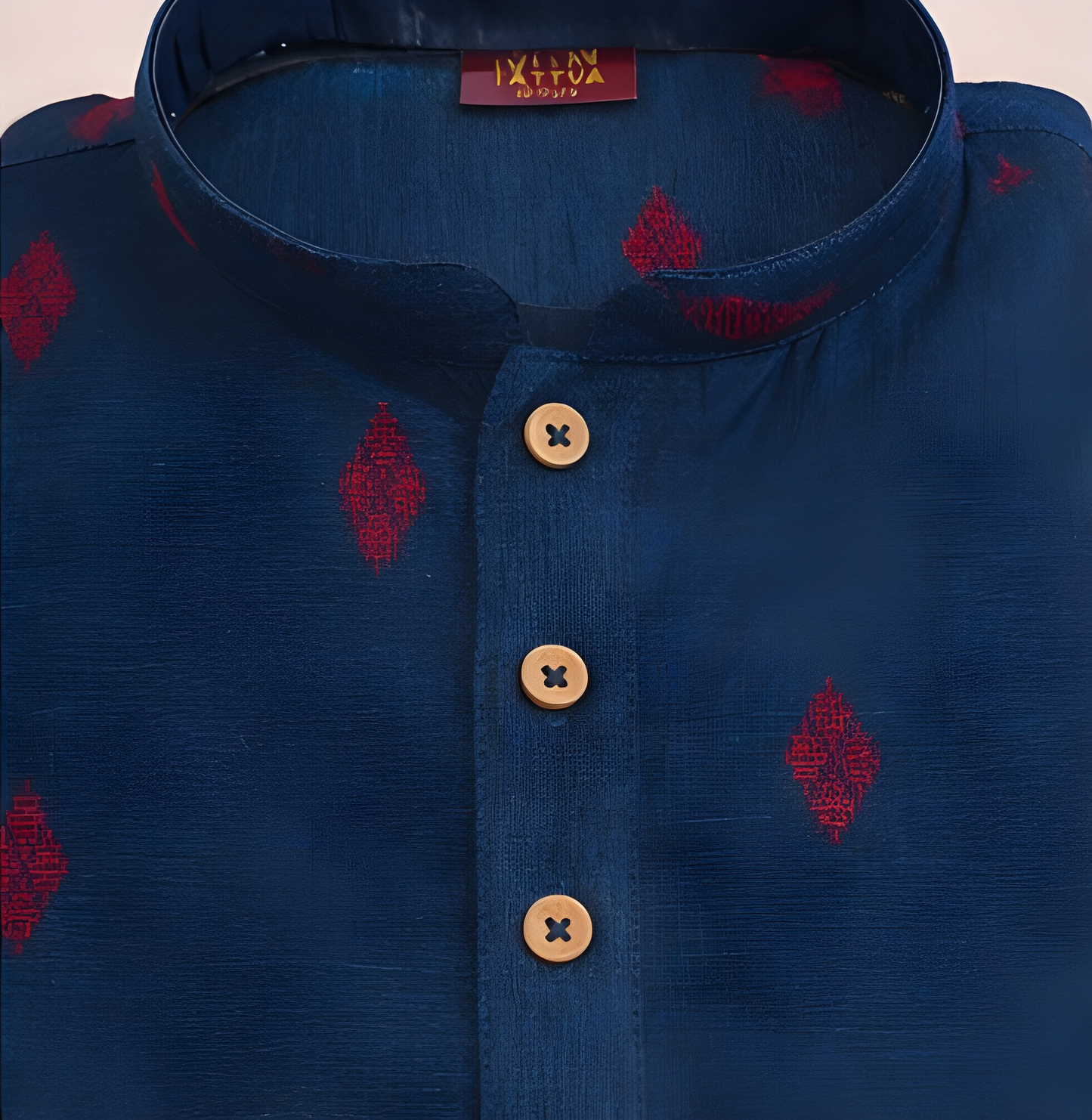 TATTVA Boys Ethnic Kurta with Ikat Woven Motif & Mandarin Collar