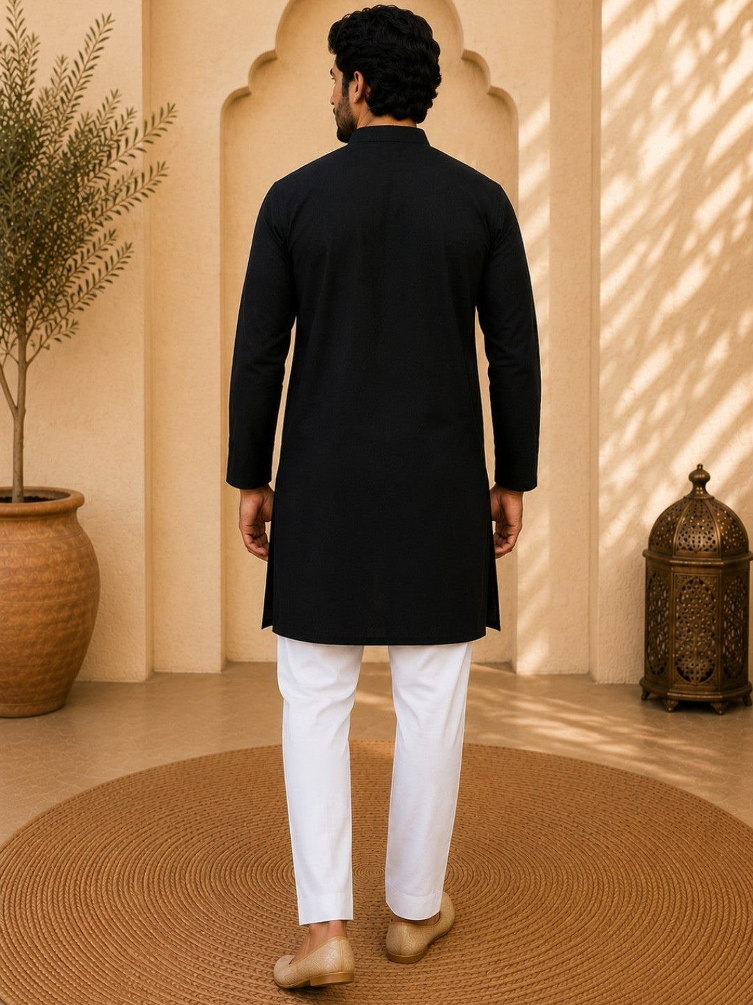 Tattva Black Toned Embroidered Cotton Short Kurta