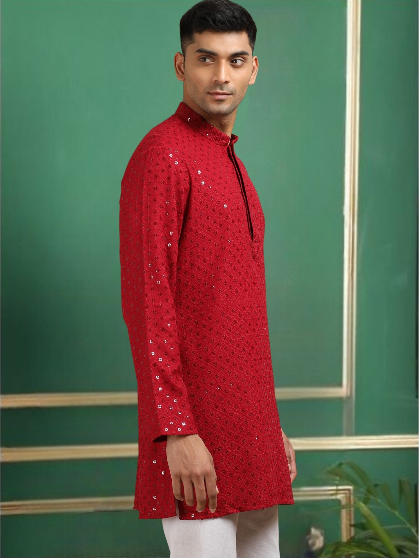 Tattva Red Toned Chikankari Short Kurta