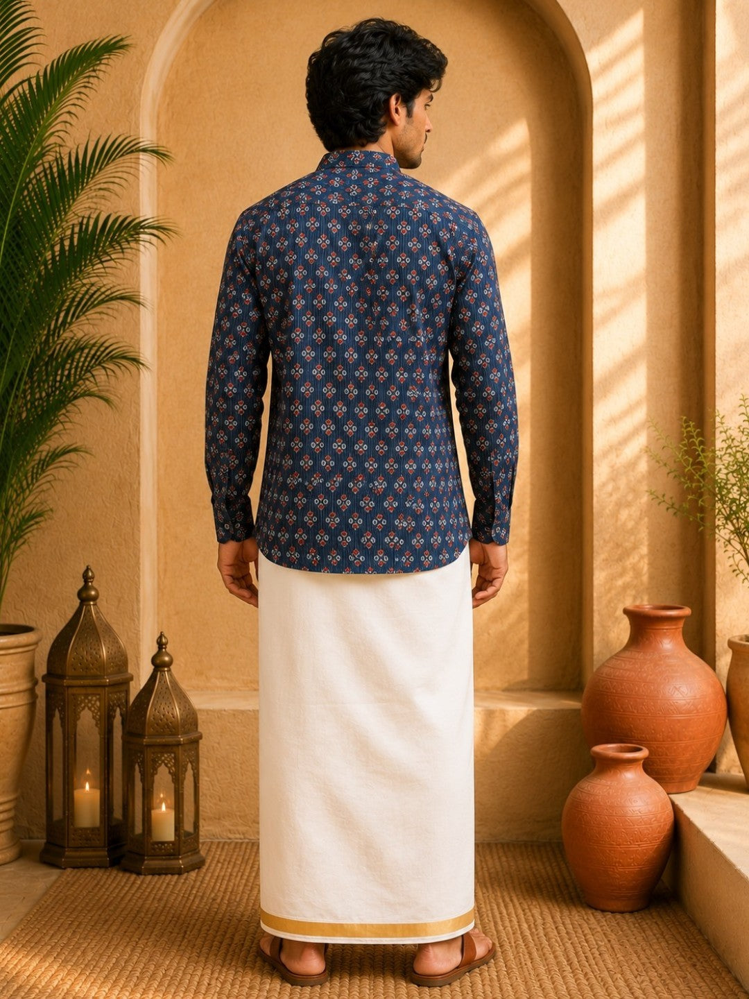 Tattva Men Floral Printed Woven Thread Super Short Kurta