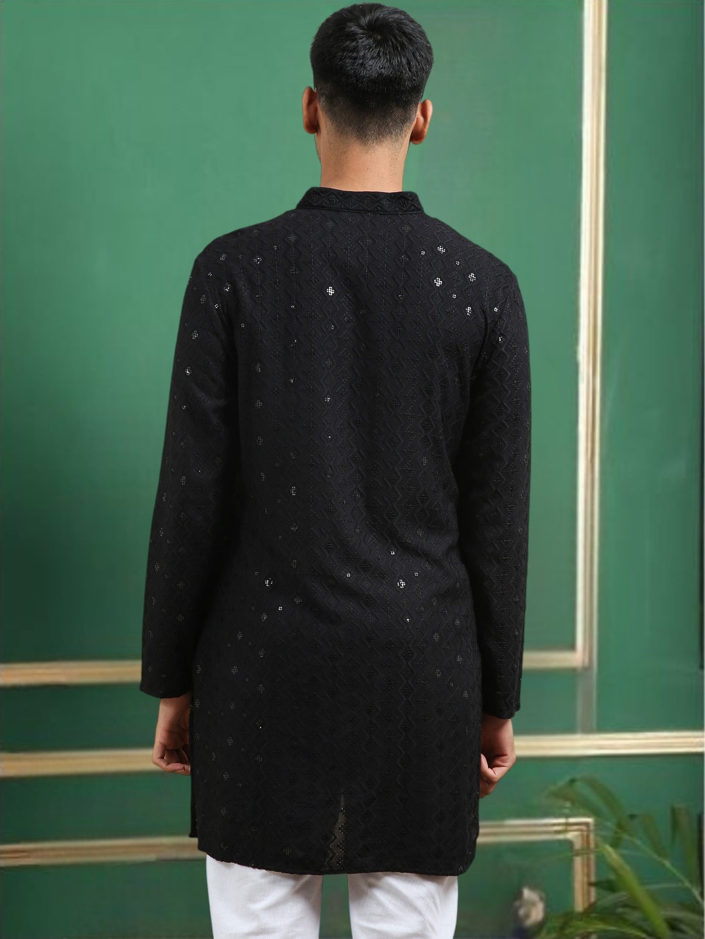 Tattva Black Toned chikankari Cotton Short Kurta
