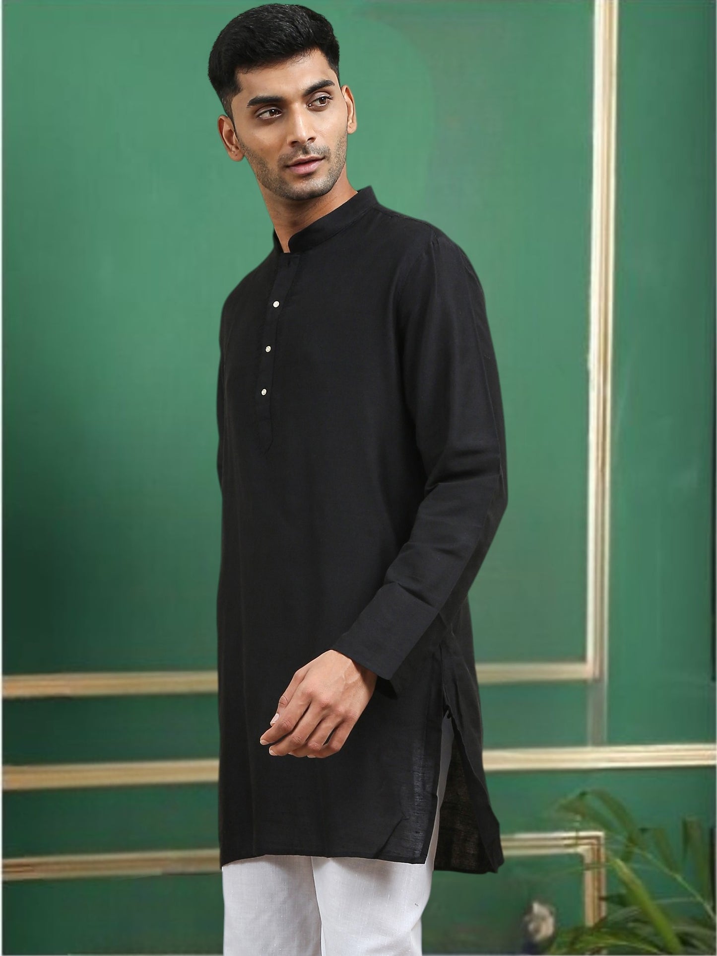Tattva Black Toned Embroidered Cotton Short Kurta