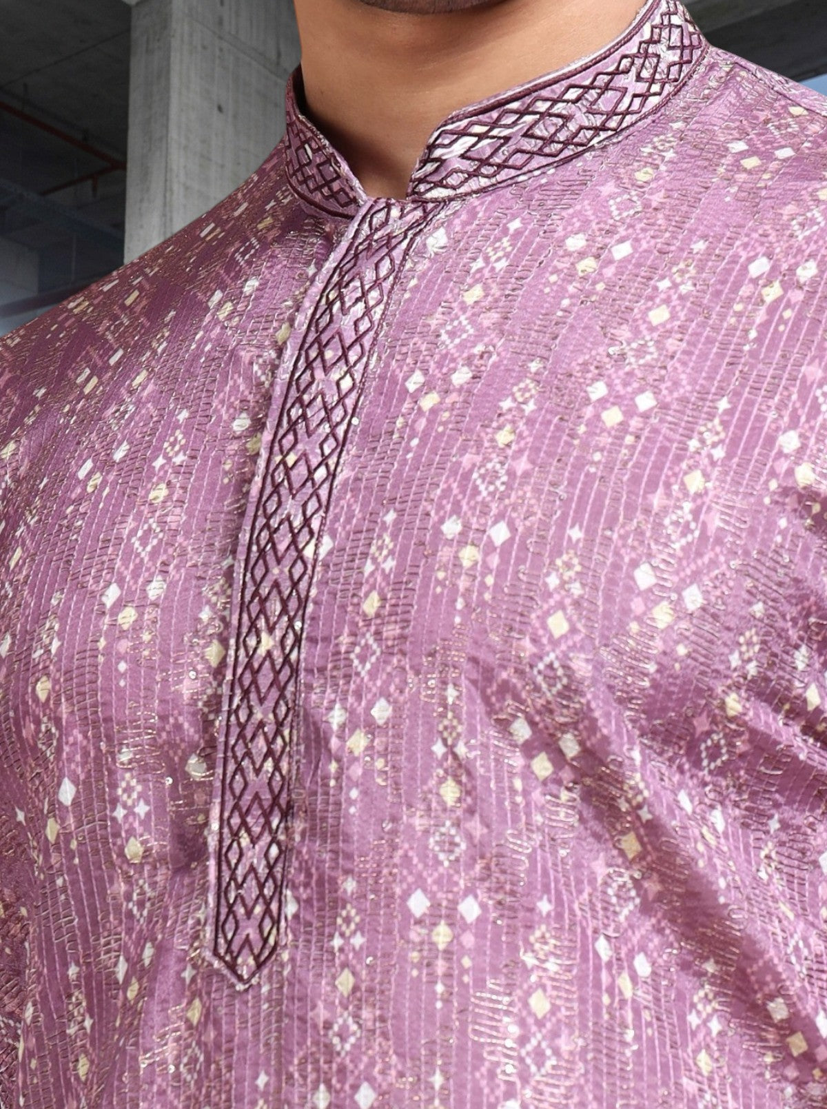Tattva Woven Diamond Motif Mauve Festive Kurta Set