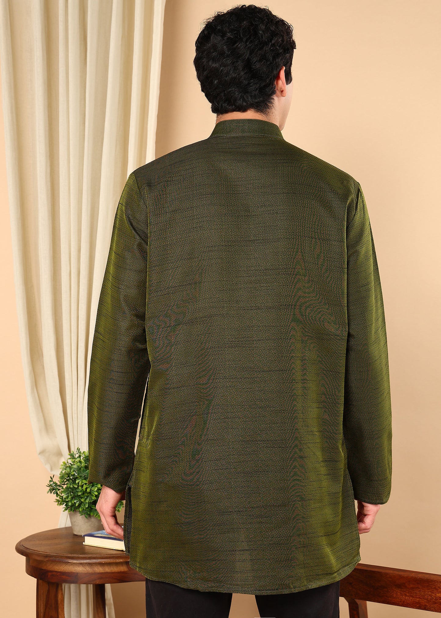 Tattva Men Dark Green Woven Design Kurta