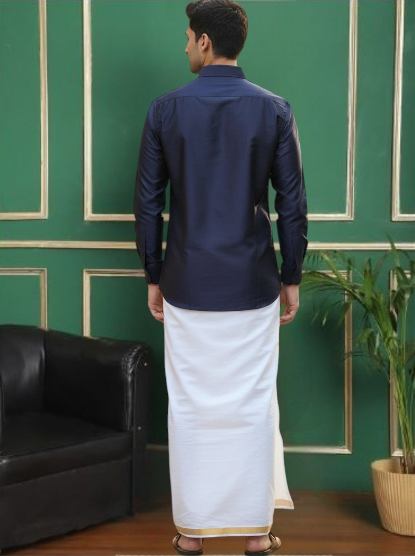 Tattva Men Navy Blue Slim Fit Solid Party Shirt