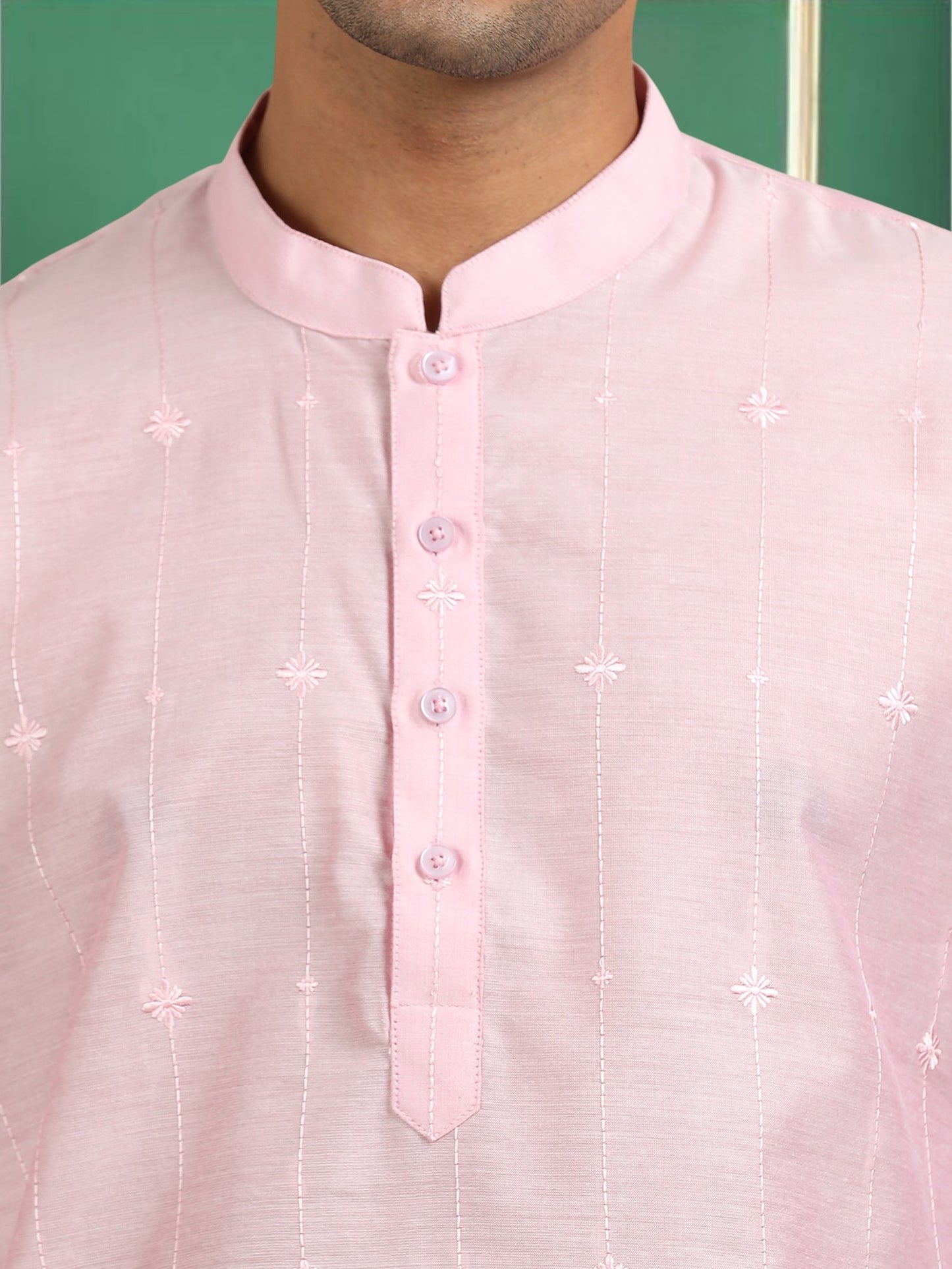 Tattva Baby Pink Toned Threadwork Short Kurta