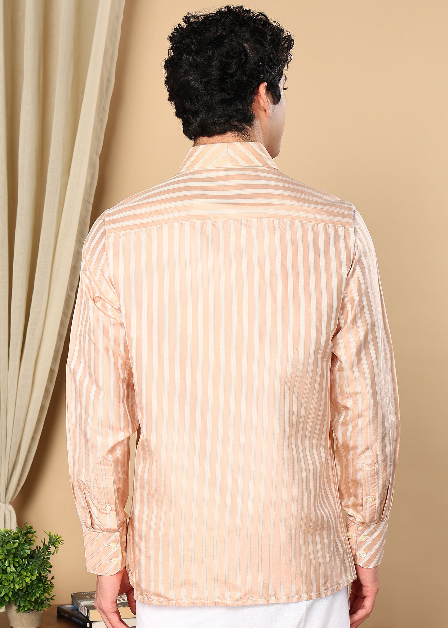 Tattva Light Pink Striped Pure Silk Shirt