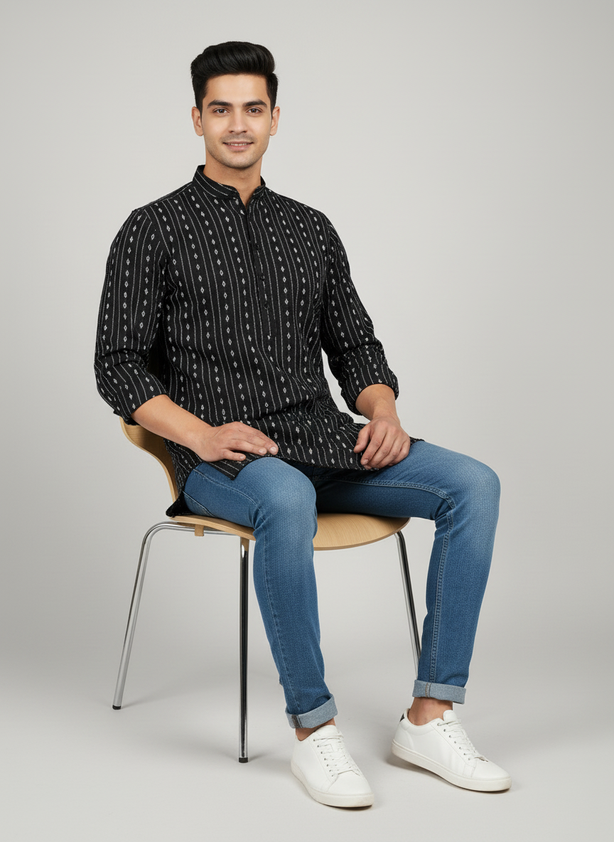 Tattva Woven Design Thread Work Super Short Kurta