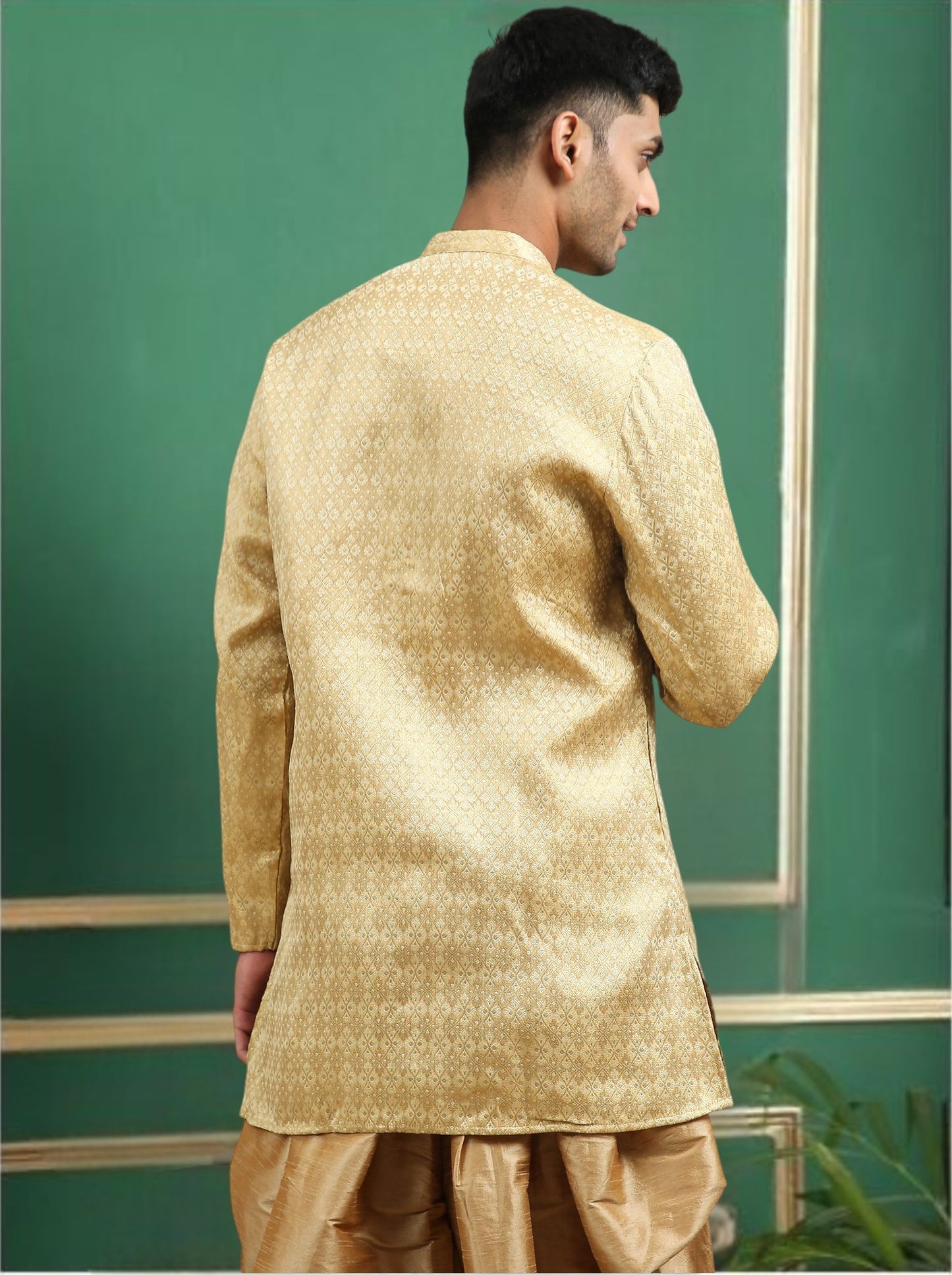 Tattva Beige Toned Woven Design Cotton Short Kurta