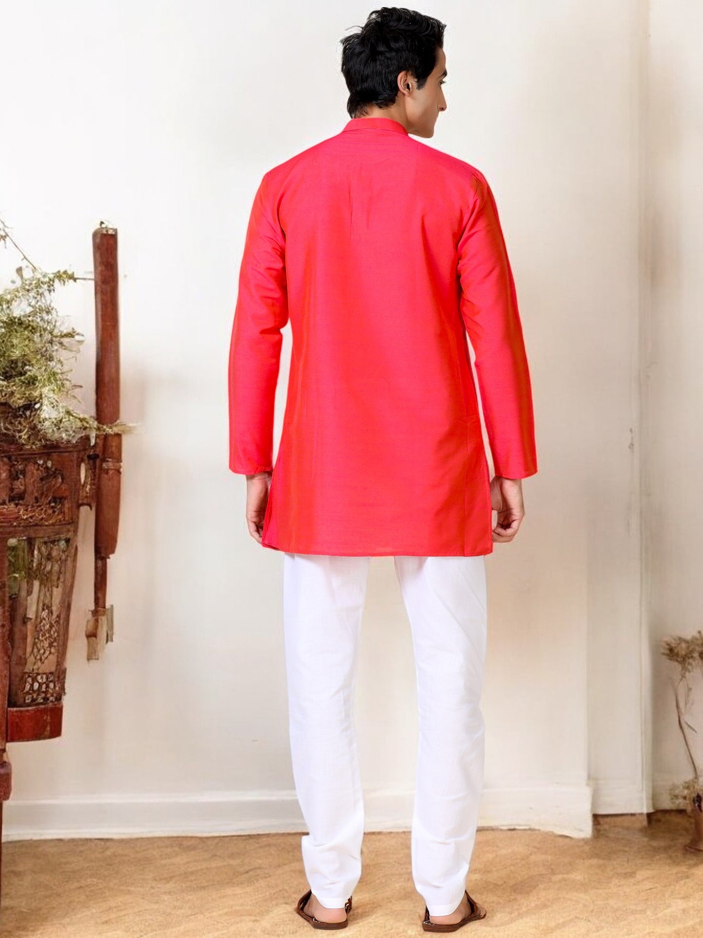 Tattva Men Embroidered Cotton Blend Asymmetric Kurta