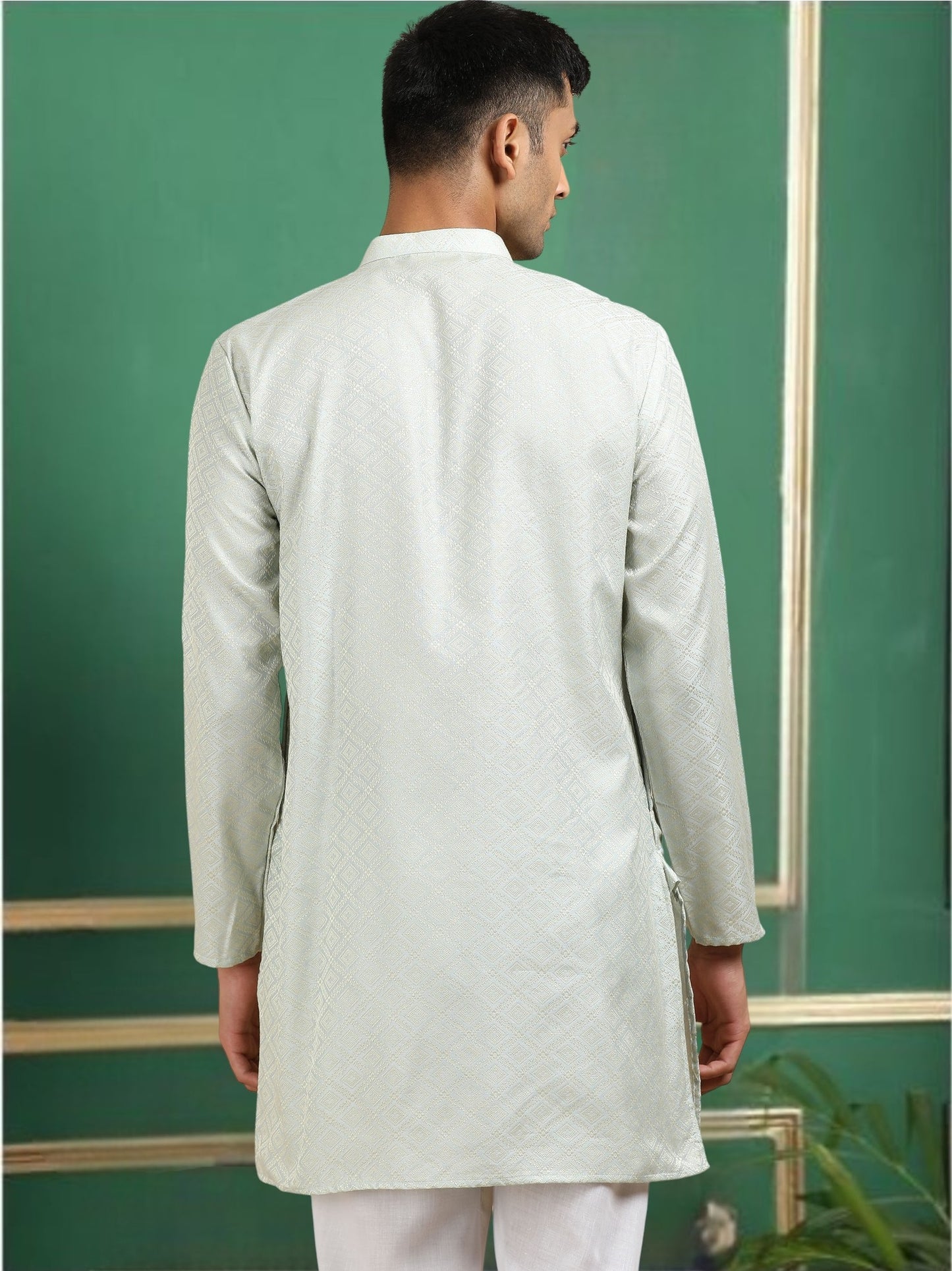 Tattva Silver Toned Jacquard Short Kurta