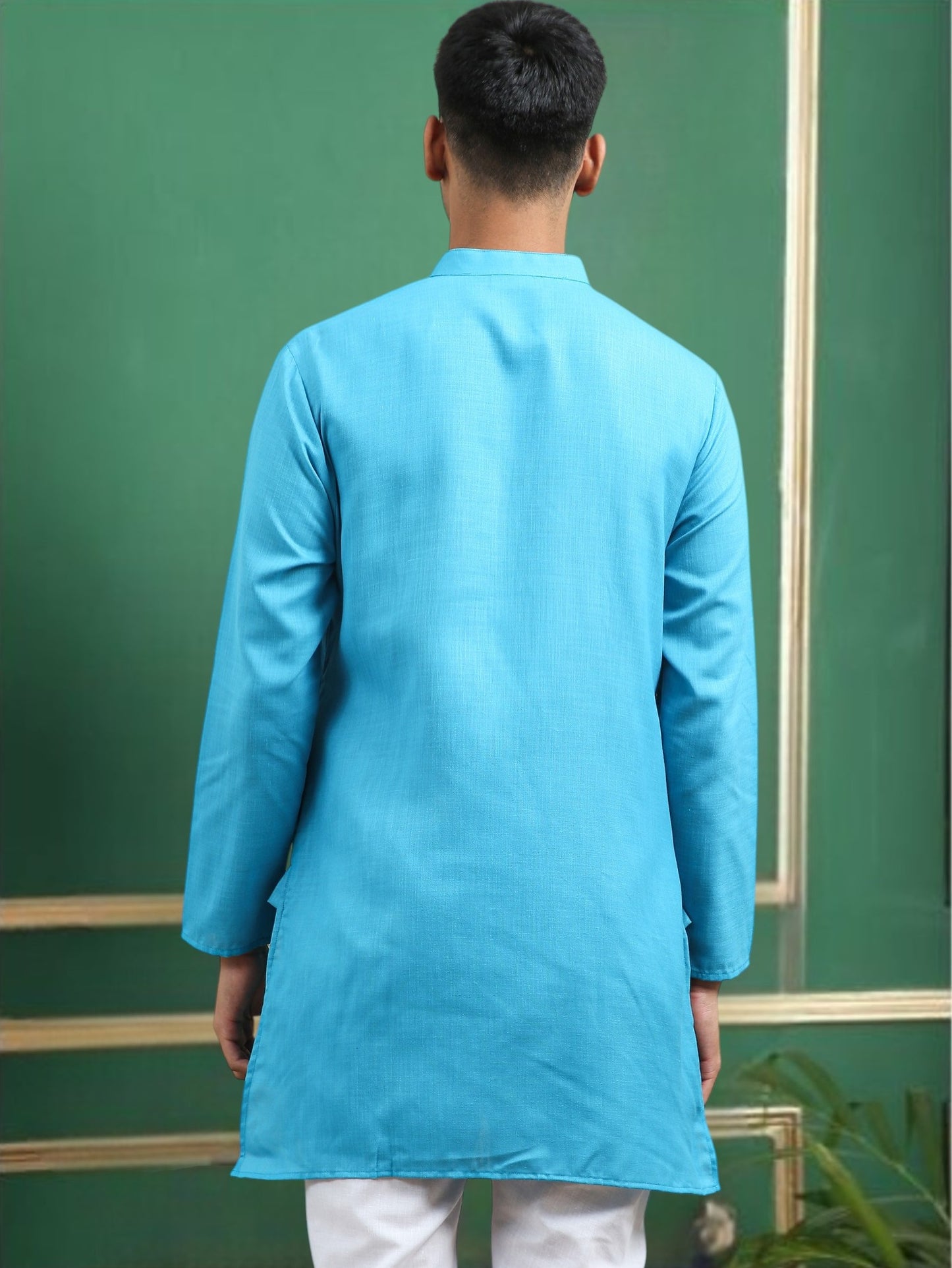 Tattva Turquoise Toned Solid Cotton Short Kurta