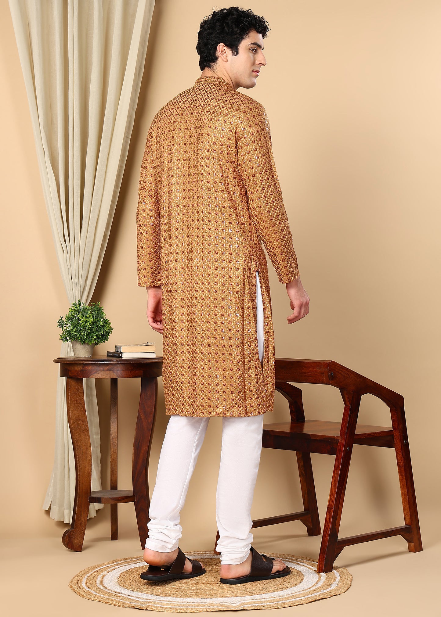 Tattva Embroidered Thread Work Mandarin Collar Straight Kurta