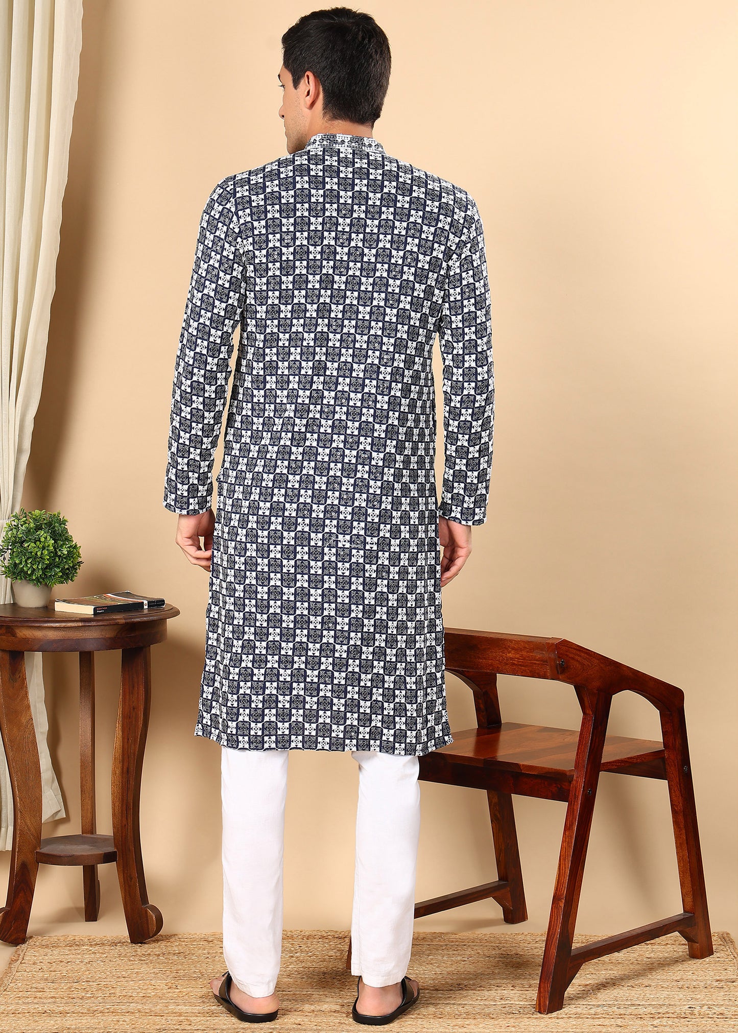 Tattva Men Woven Design Polyester Straight Kurta Set