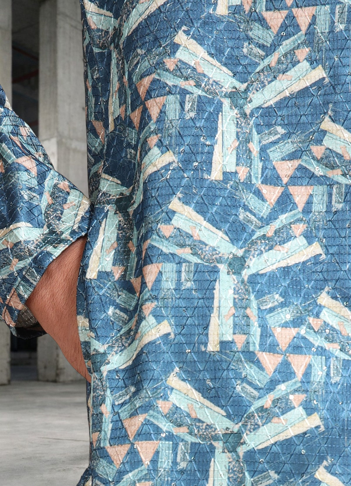 Tattva Woven Diamond Motif Blue Festive Kurta Set