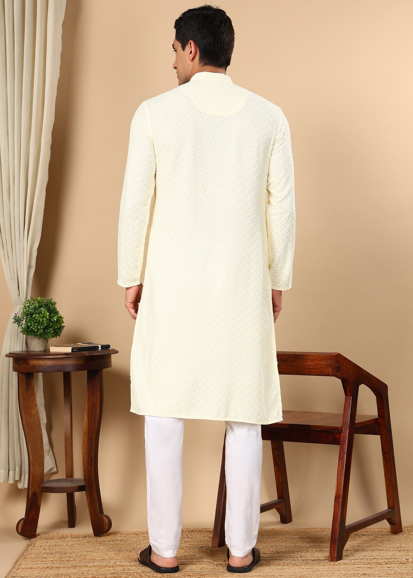 Tattva Men Woven Design Polyester Straight Kurta Set