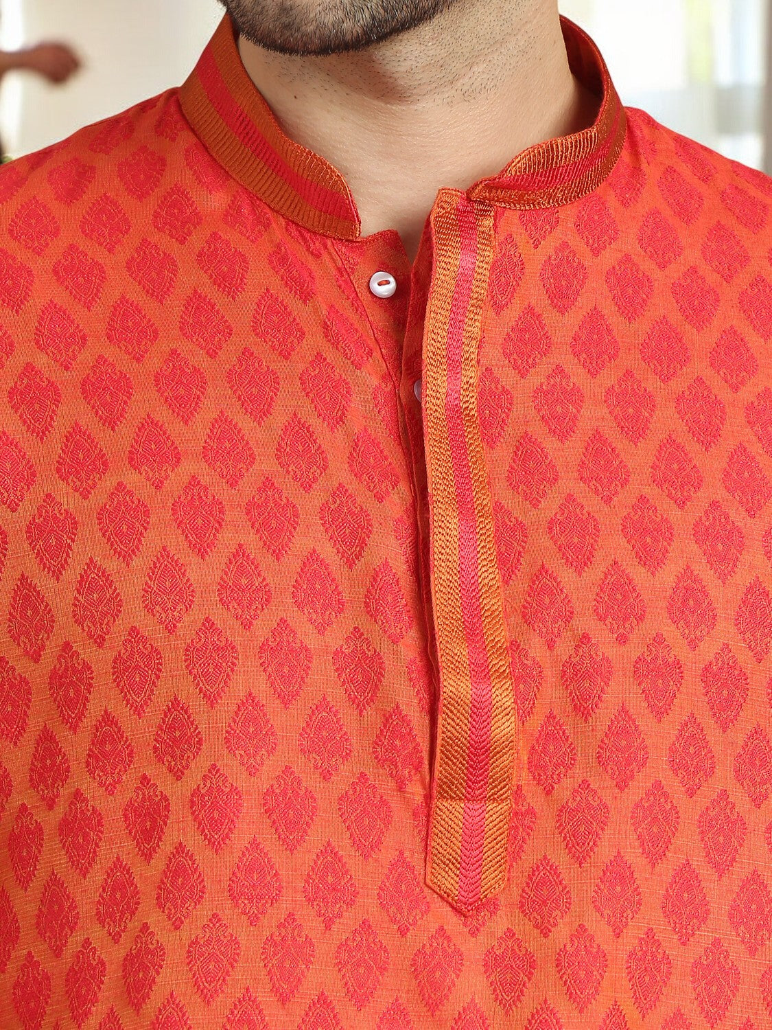 Tattva Men Woven Design Cotton Blend Straight Kurta