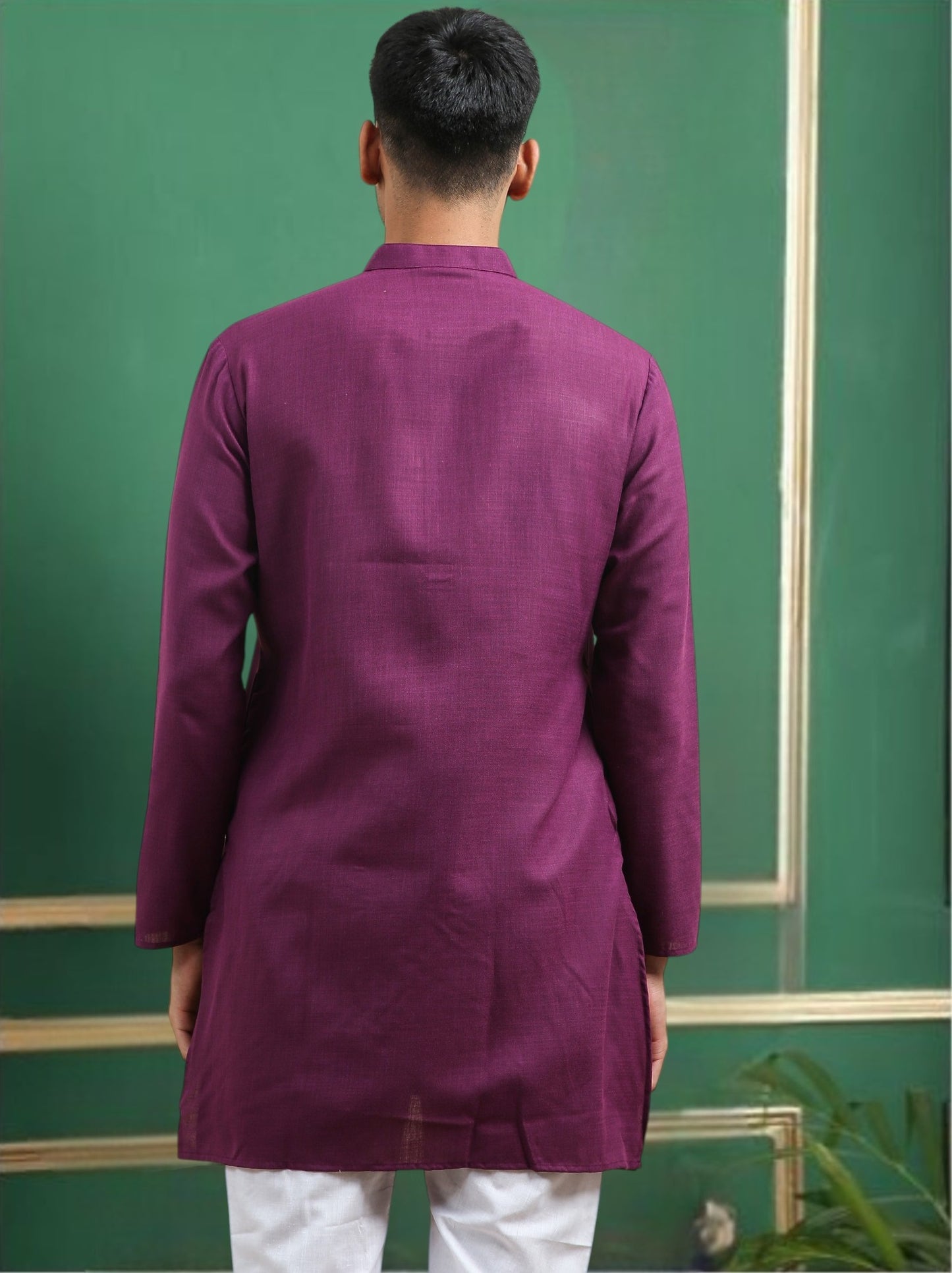 Tattva Purple Toned Solid Cotton Short Kurta