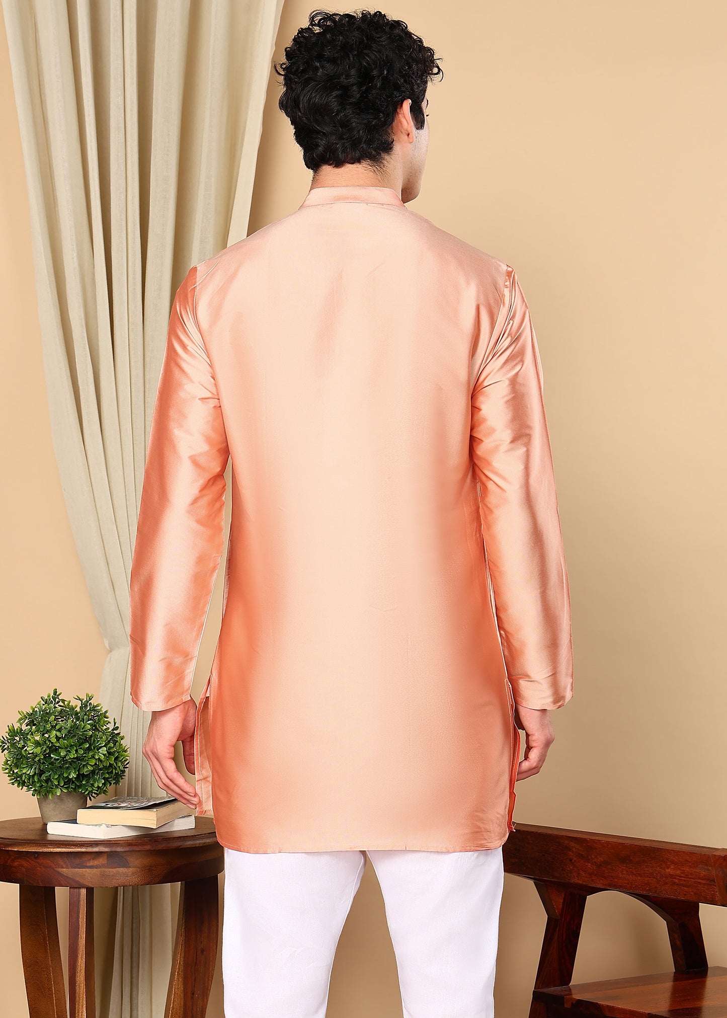 Tattva Men Copper Toned Solid Short Kurta