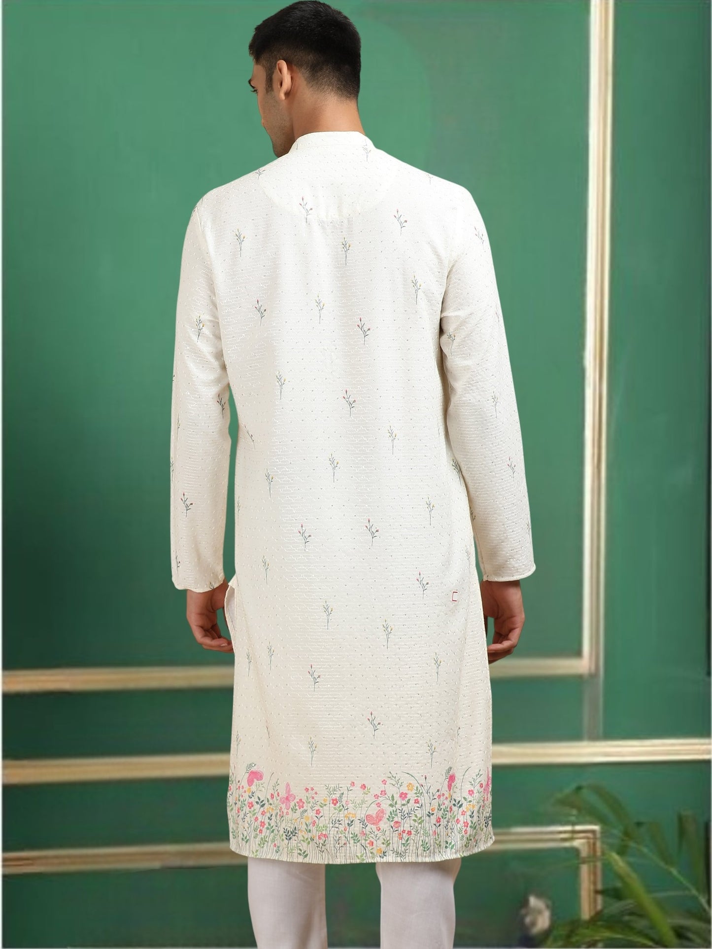 Tattva Men Ethnic Motifs and Daman Printed Sequence Threadwork Kurta Pyjama Set