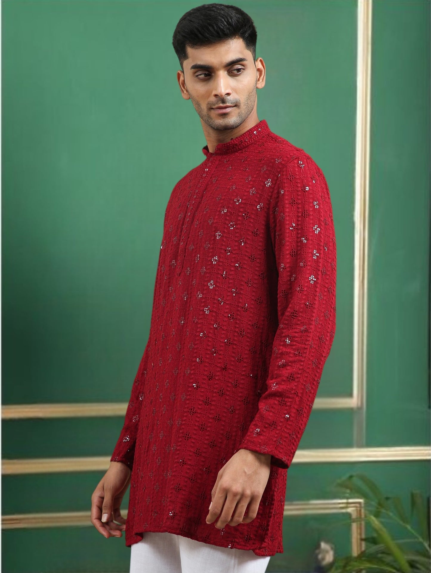 Tattva Maroon Toned chikankari Cotton Short Kurta