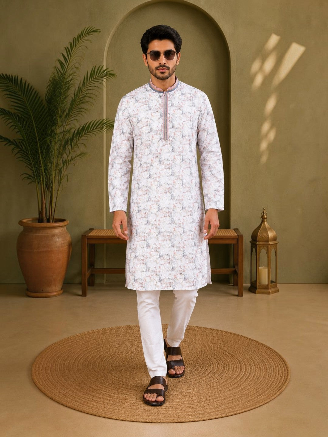 Tattva Men's Embroidered Thread Work Sequined Kurta