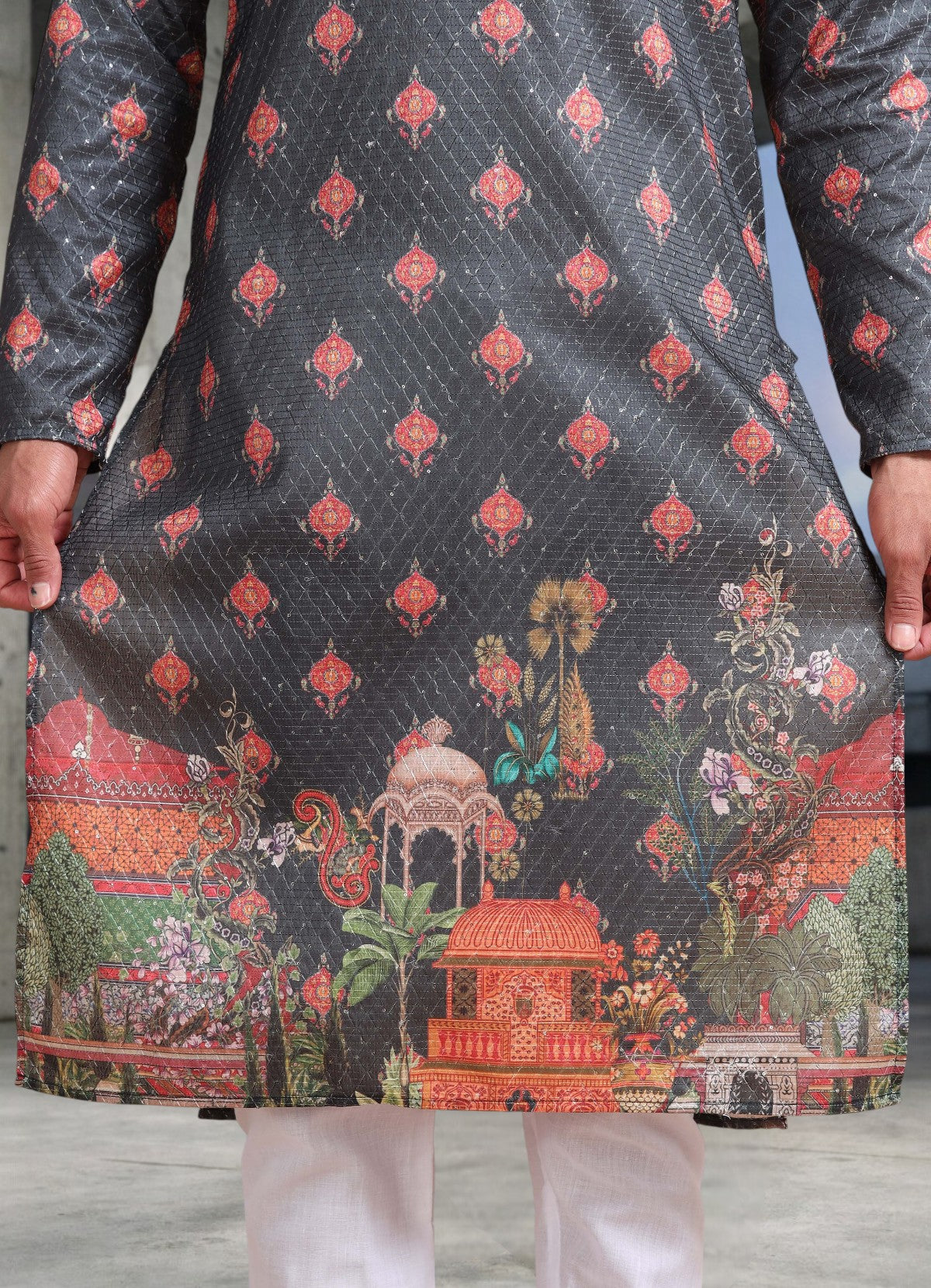 Tattva Woven Diamond Motif Brown Festive Kurta Set