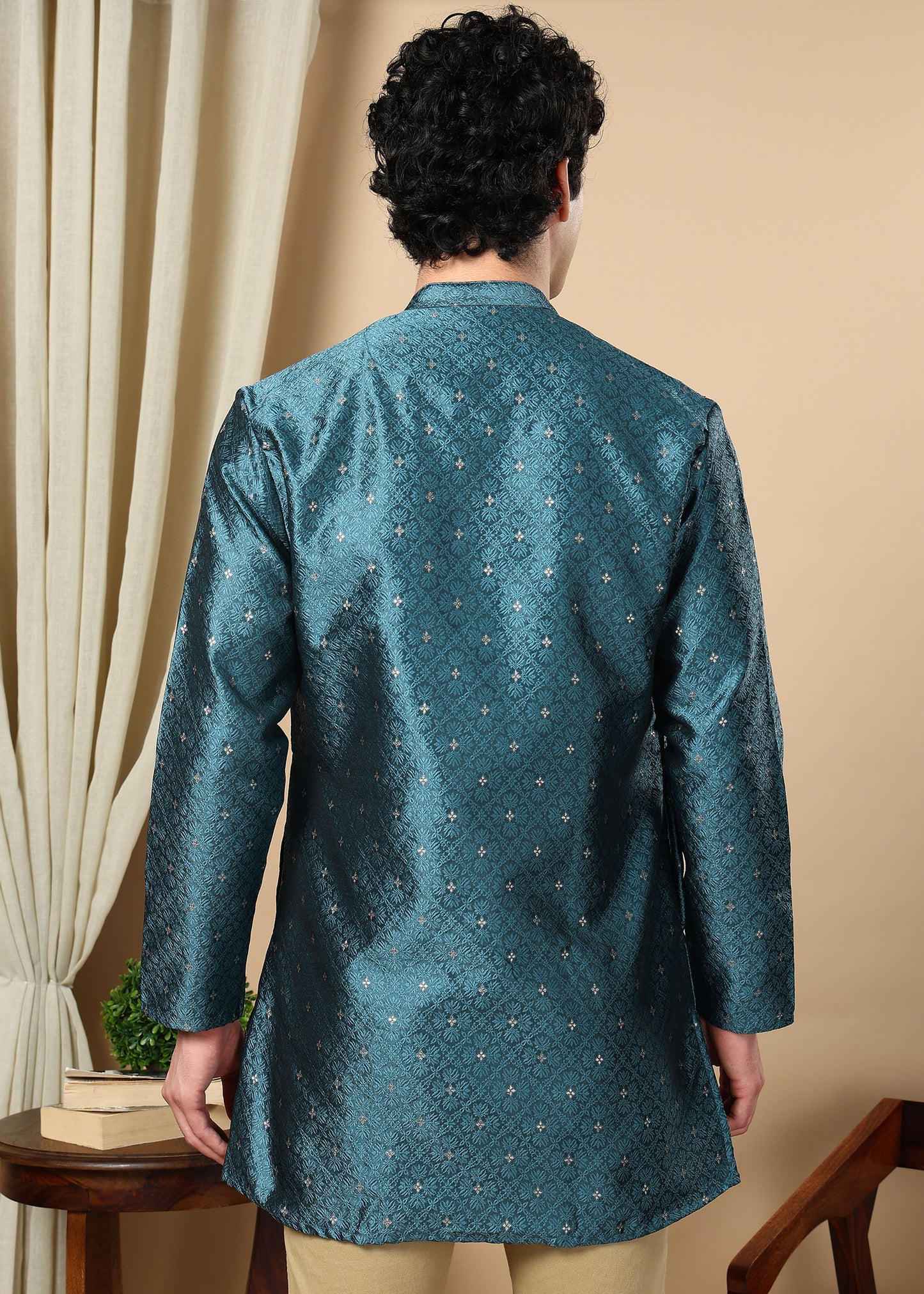 Tattva Blue Toned Woven Design Short Kurta