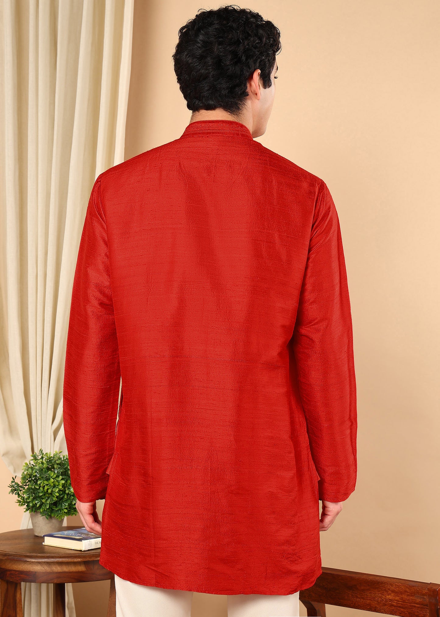 Tattva Men Solid Short Silk Kurta