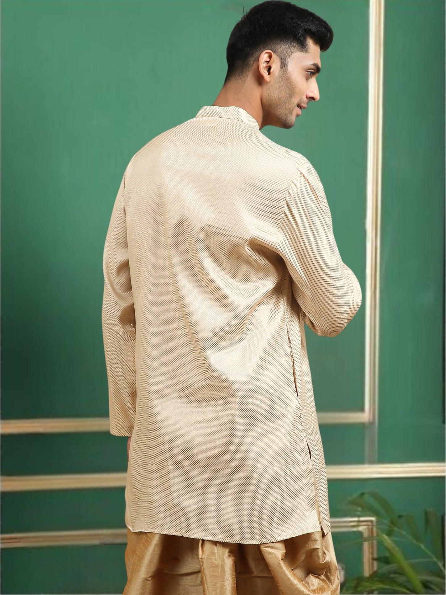 Tattva Beige Toned brocade Polyster Short Kurta