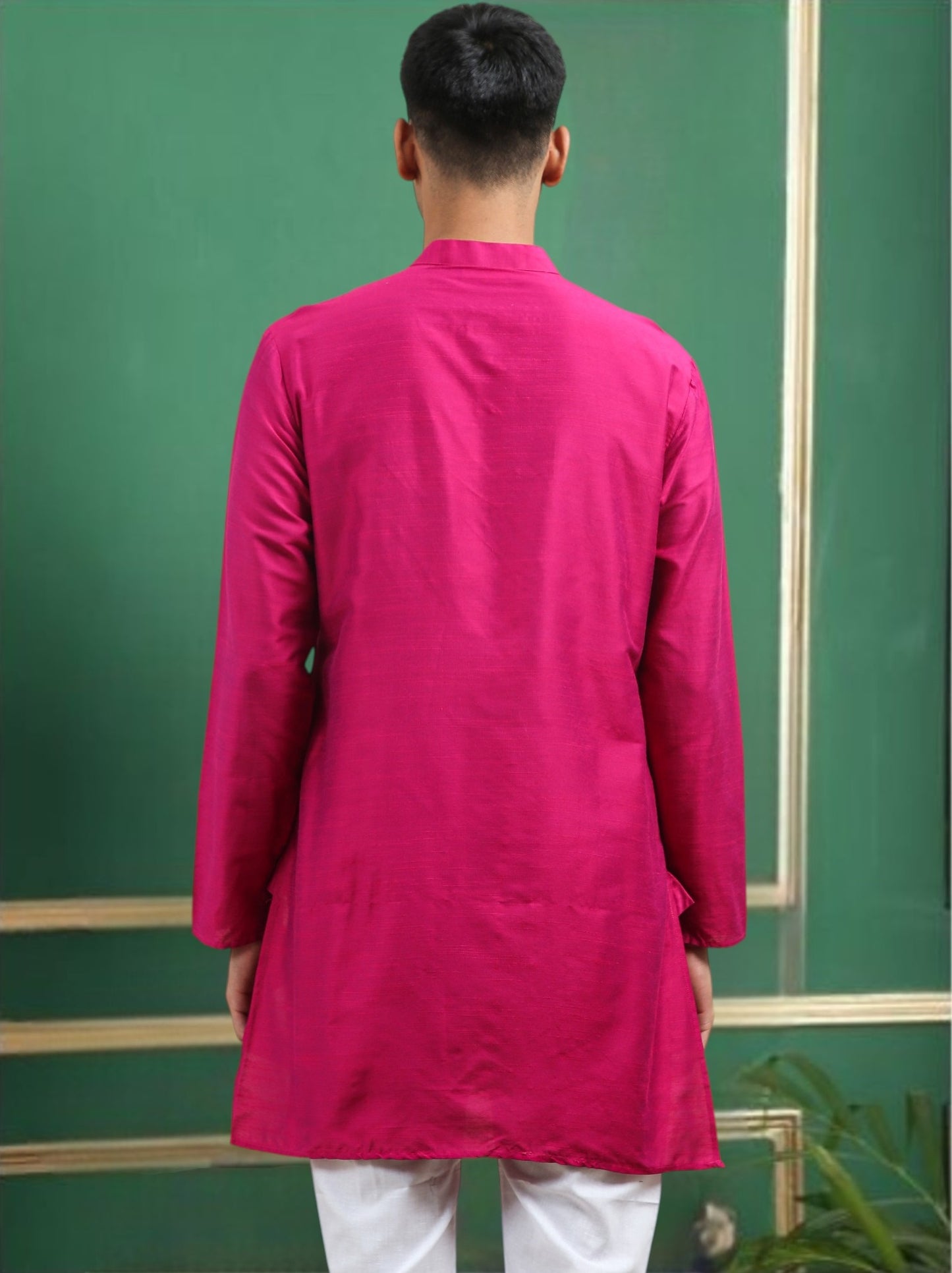 Tattva Fuchsia Toned Embroidered Cotton Short Kurta