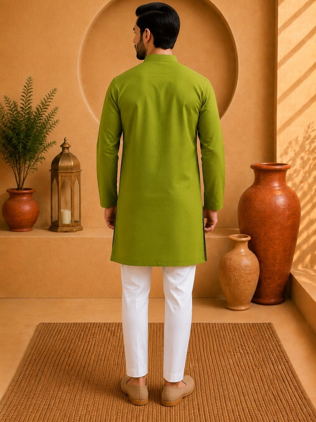 Tattva Solid Embroidered Mandarin Collar Short Kurta