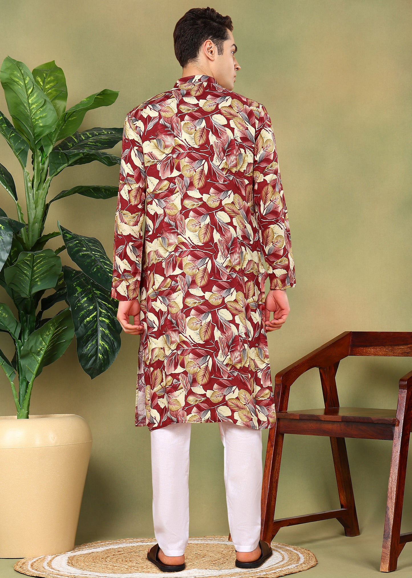 Tattva Men Floral Printed Cotton Kurta Set
