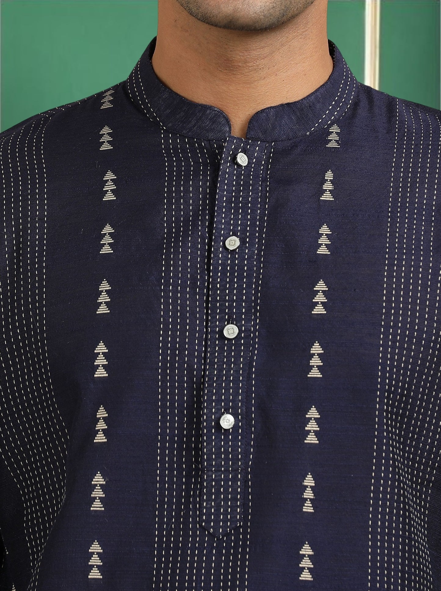 Tattva Navy Blue Toned Threadwork Short Kurta