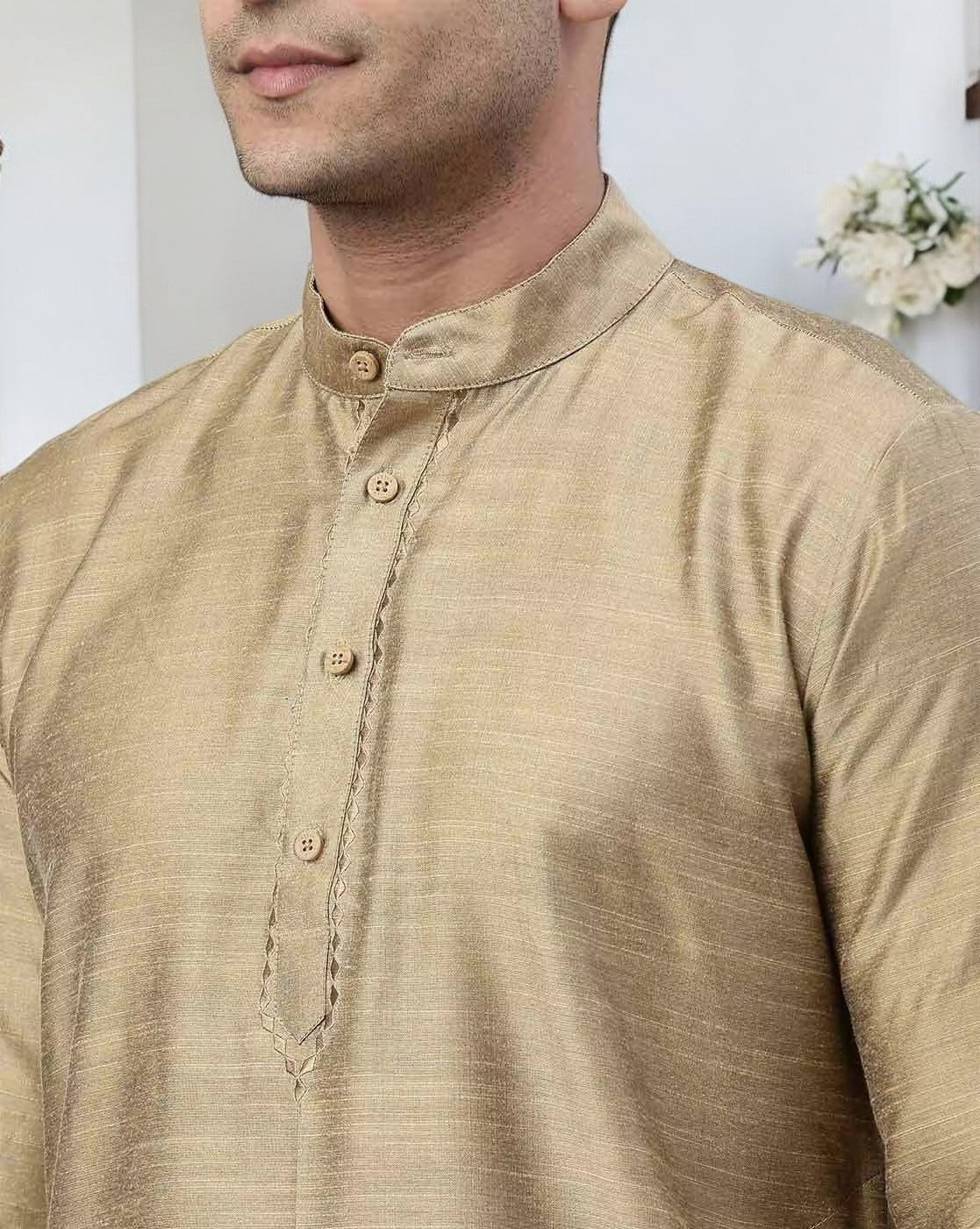 Tattva Skin Color Cotton Long Kurta With Pyjamas