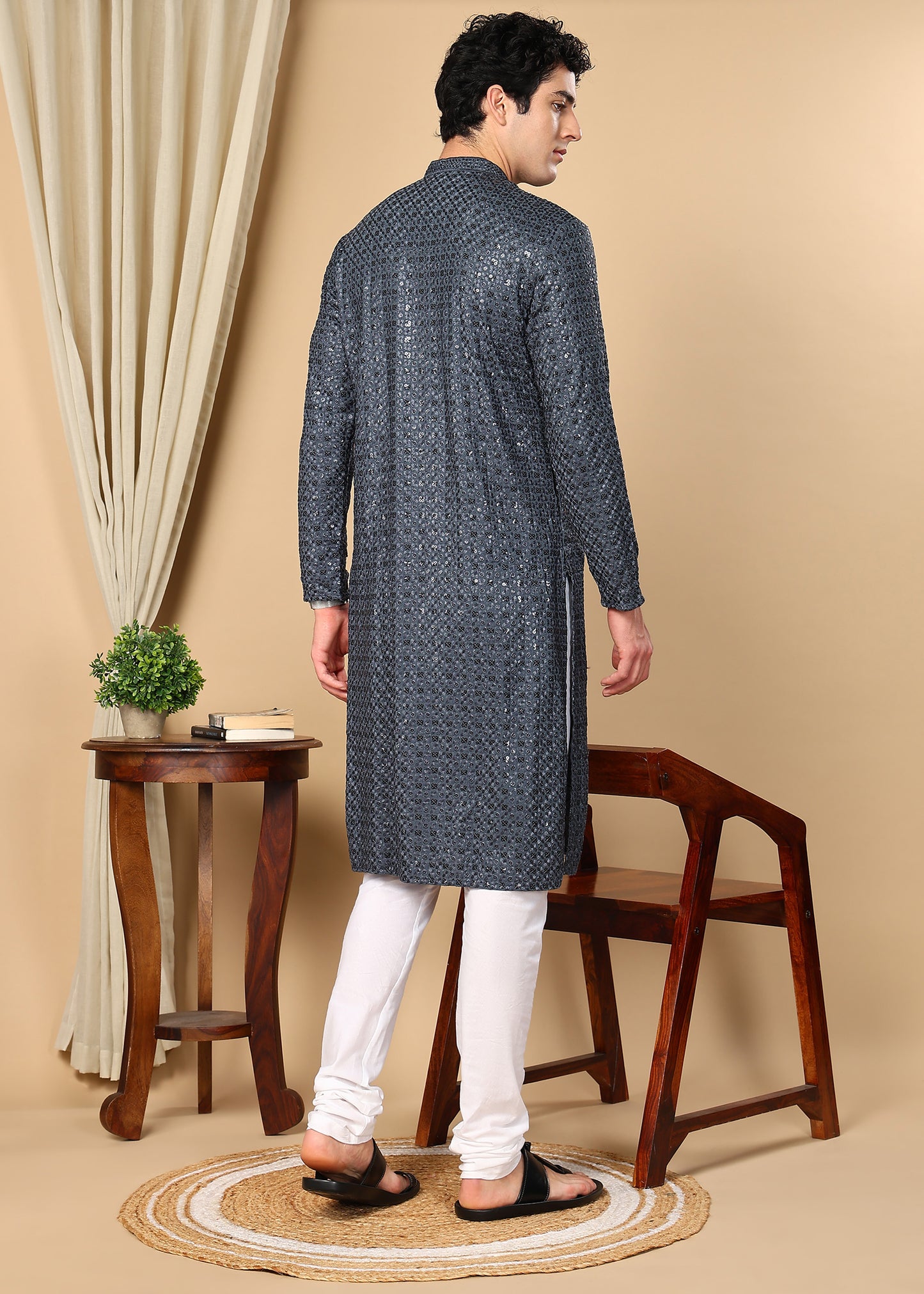 Tattva Embroidered Thread Work Mandarin Collar Straight Kurta