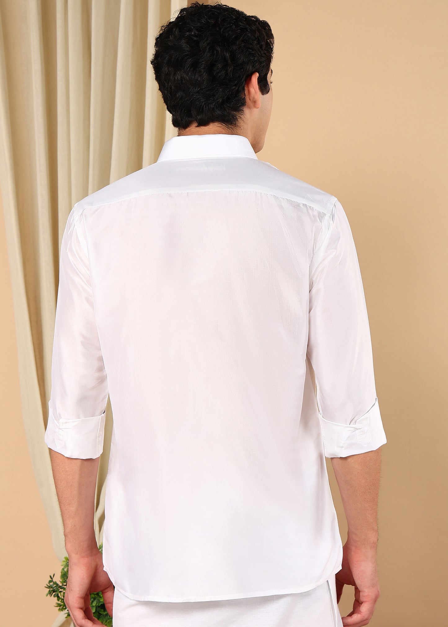 Tattva Men White Pure Silk Solid Opaque Shirt