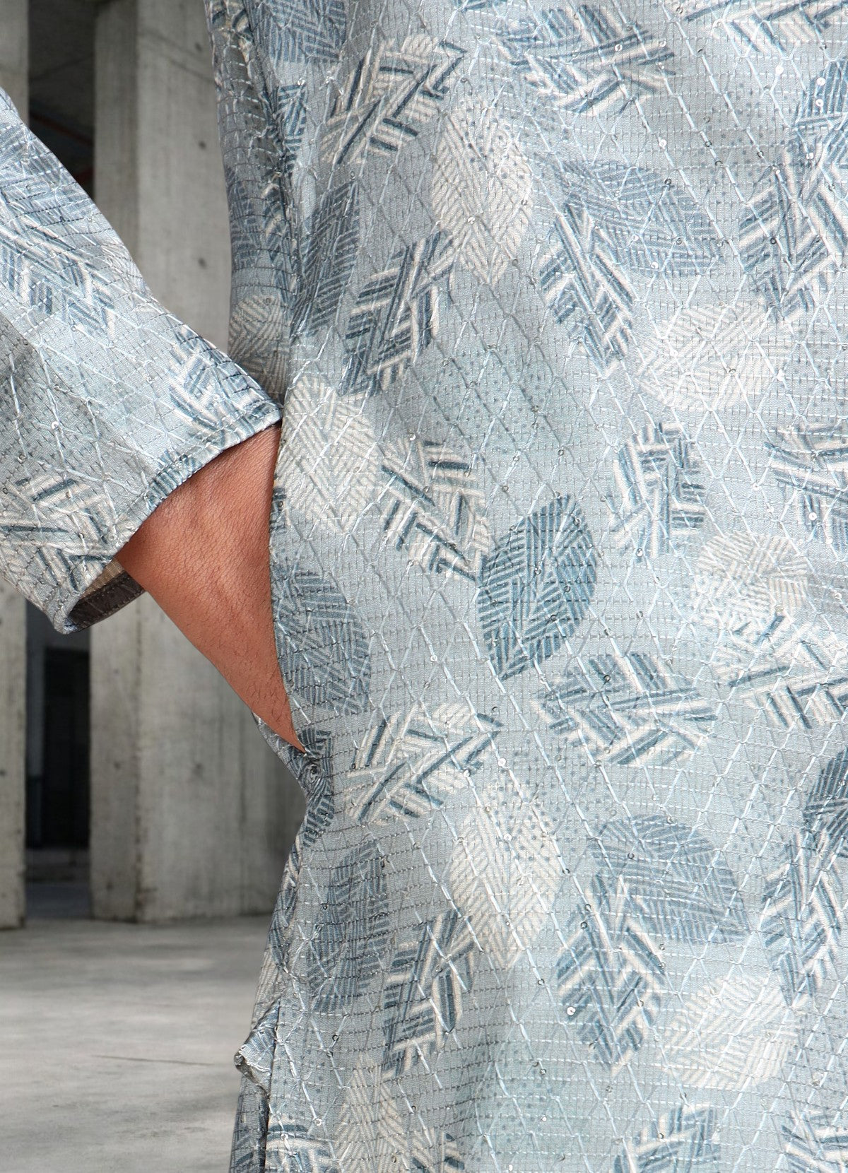 Tattva Woven Diamond Motif Grey Festive Kurta Set
